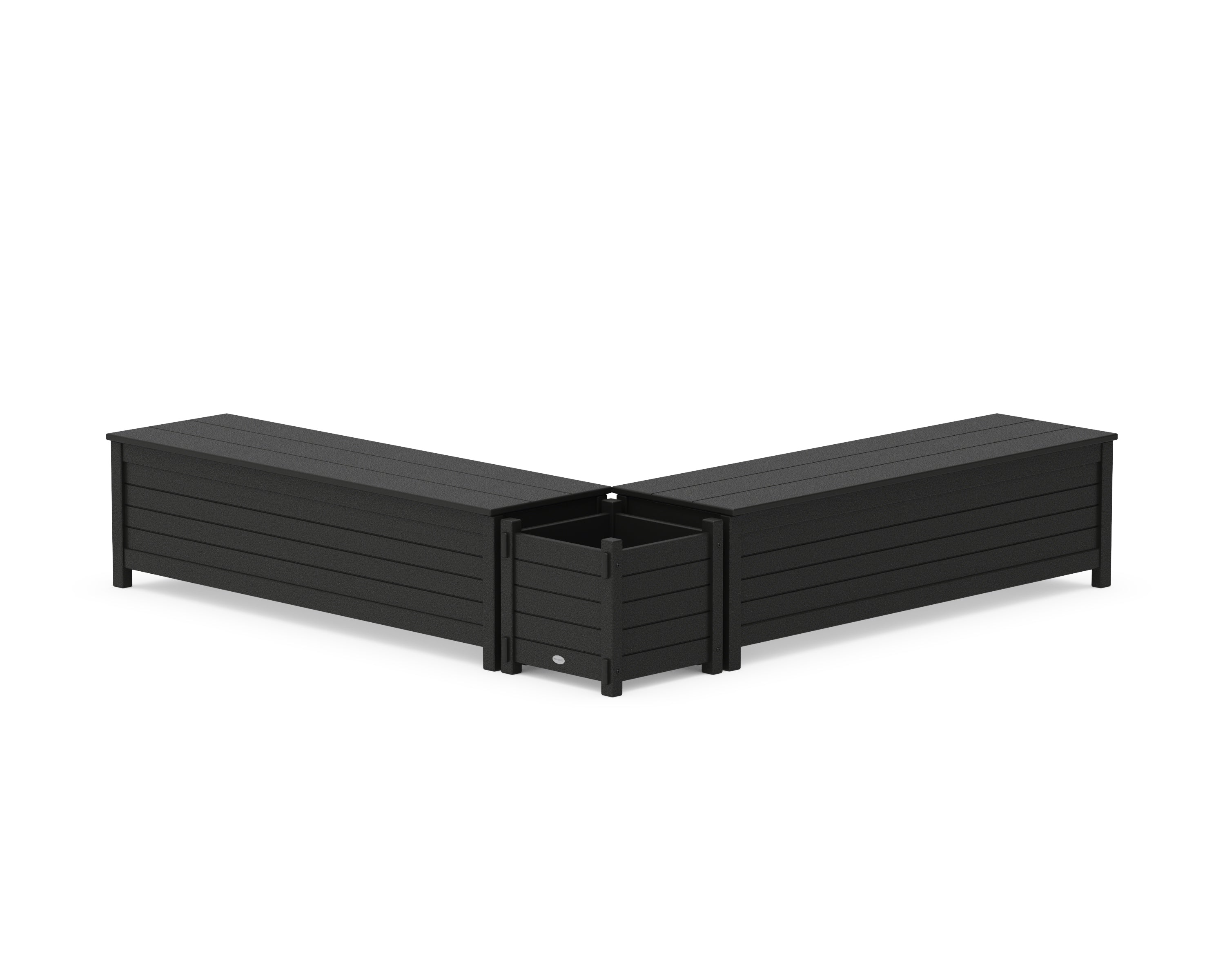 POLYWOOD® 60" Nautical L- Shaped Planter Storage Bench Set in Black