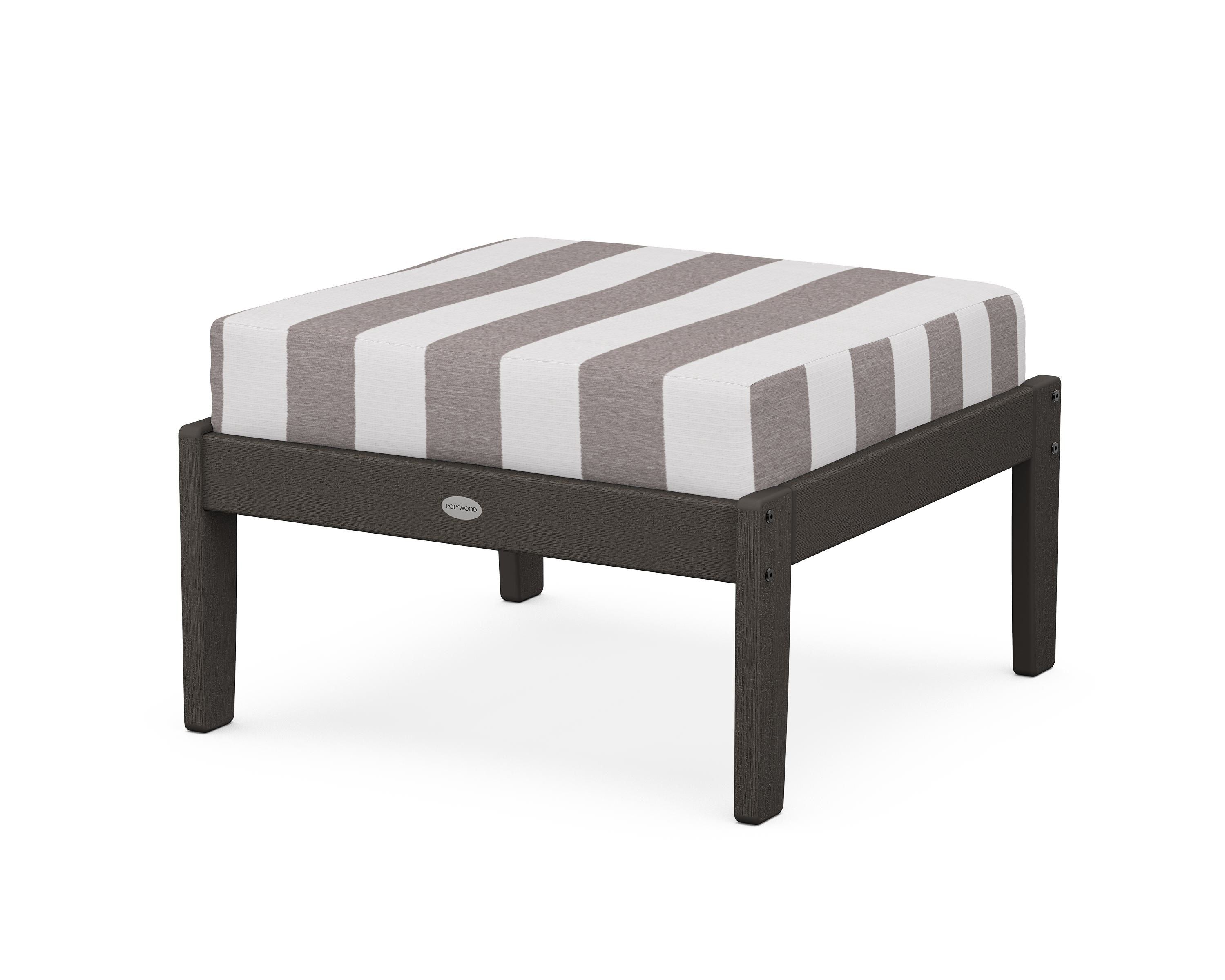 POLYWOOD® Braxton Deep Seating Ottoman in Vintage Coffee / Cabana Stripe Grey Mist