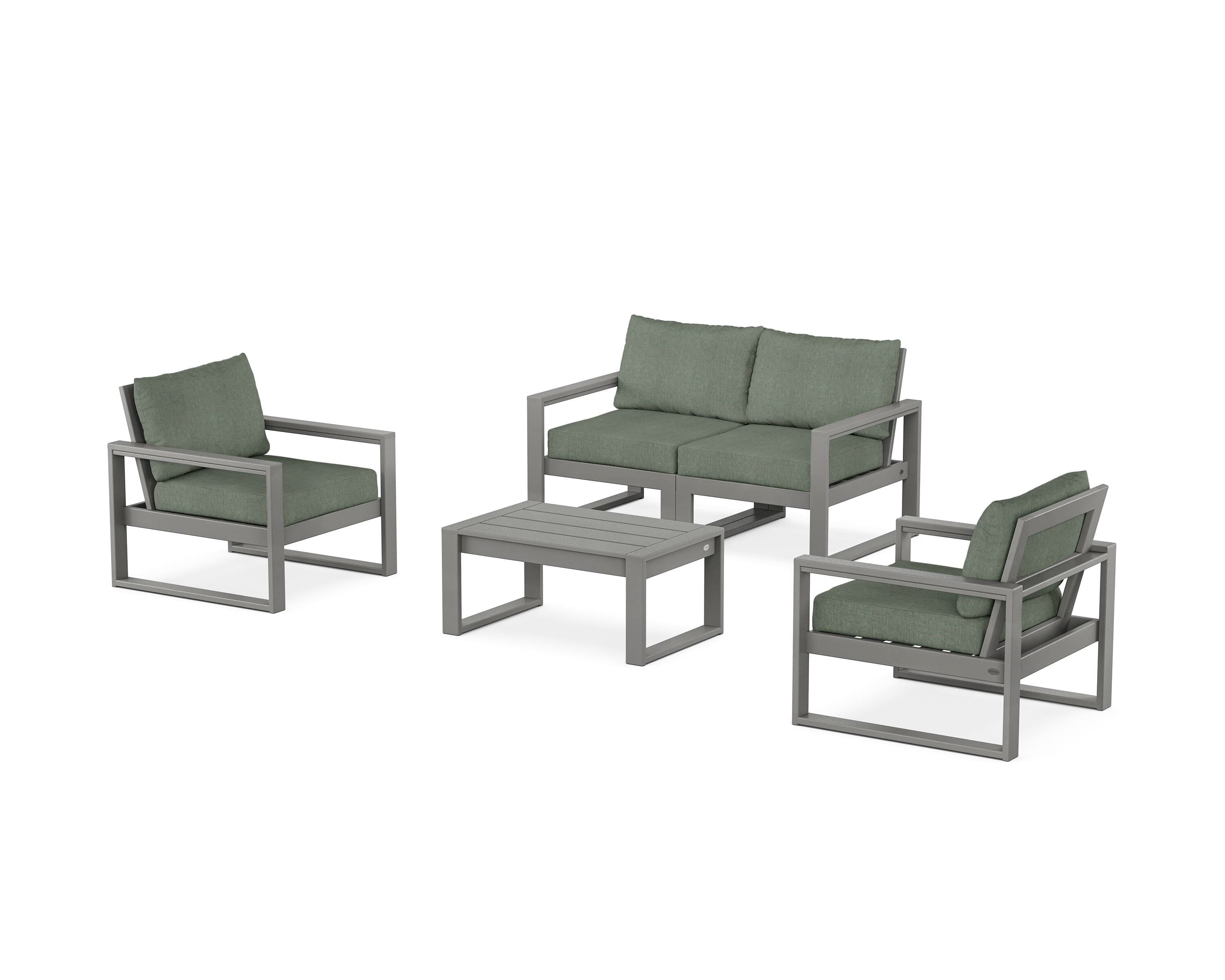 POLYWOOD® EDGE Sectional 4-Piece Deep Seating Set with Loveseat in Slate Grey / Cast Sage