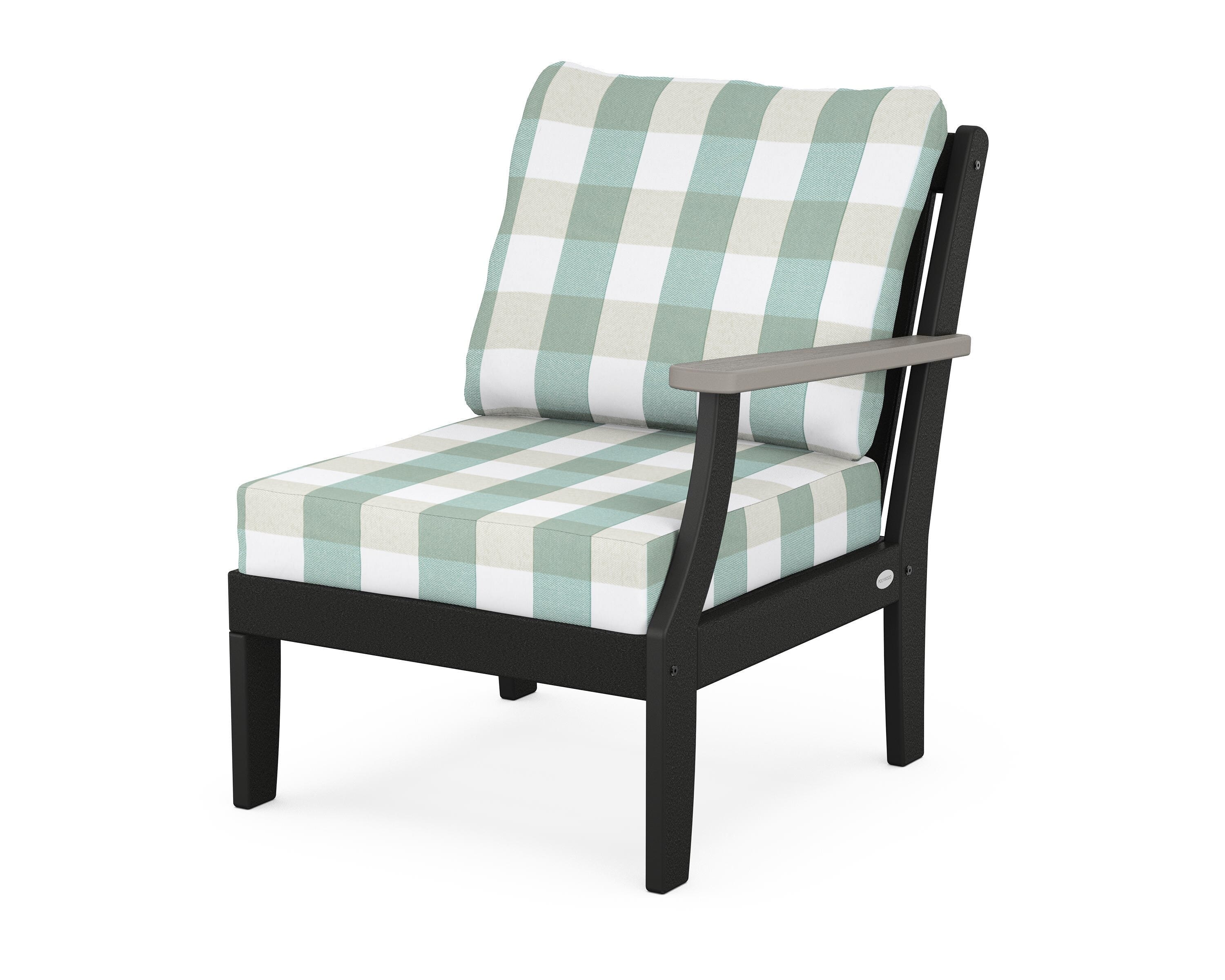 POLYWOOD® Braxton Modular Right Arm Chair in Black / Driftwood / Buffalo Plaid Glacier Spa