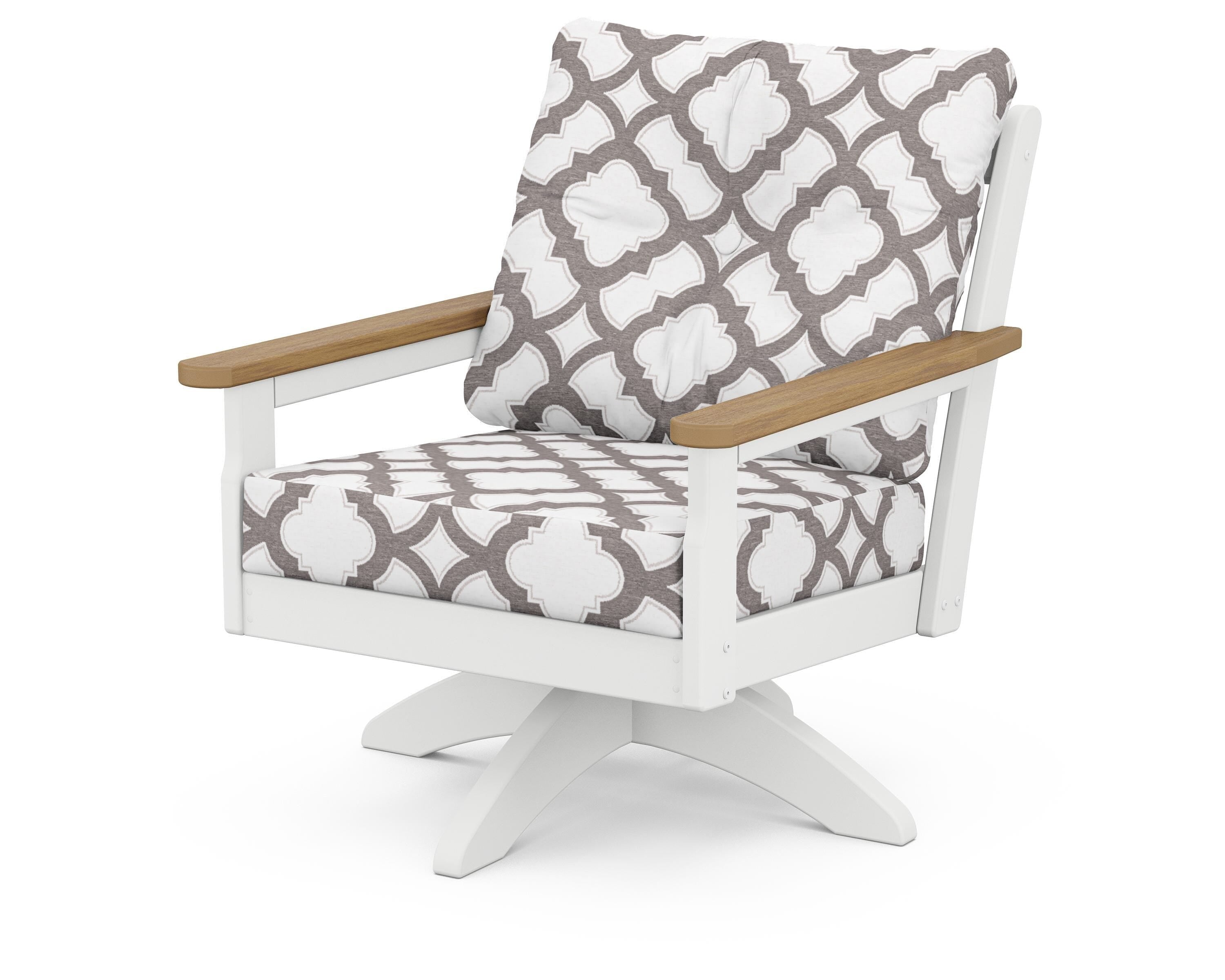POLYWOOD® Vineyard Deep Seating Swivel Chair in White / Natural / Trellis Grey Mist