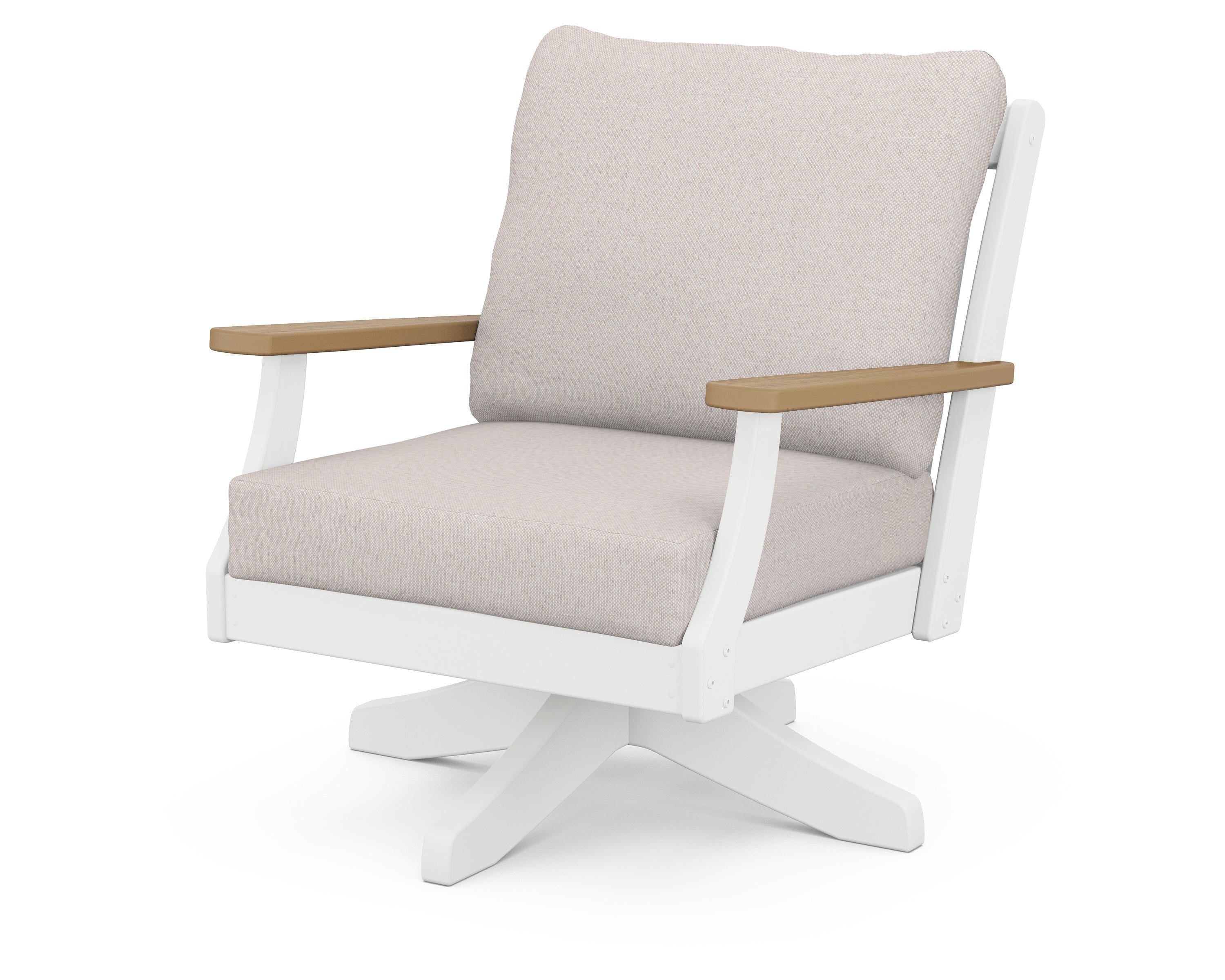 POLYWOOD® Braxton Deep Seating Swivel Chair in White / Natural / Dune Burlap