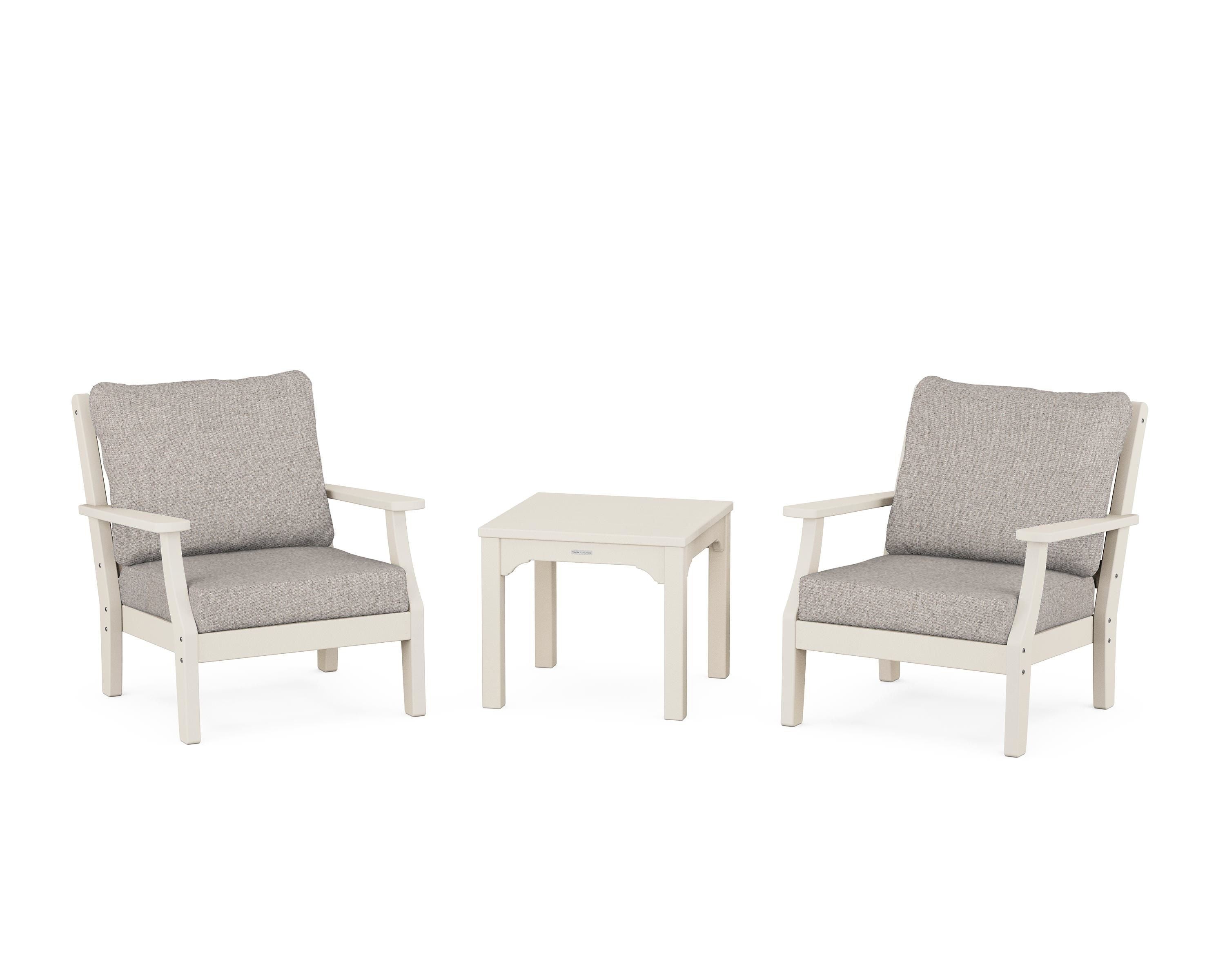 Martha Stewart by POLYWOOD® Chinoiserie 3-Piece Deep Seating Set in Sand / Weathered Tweed
