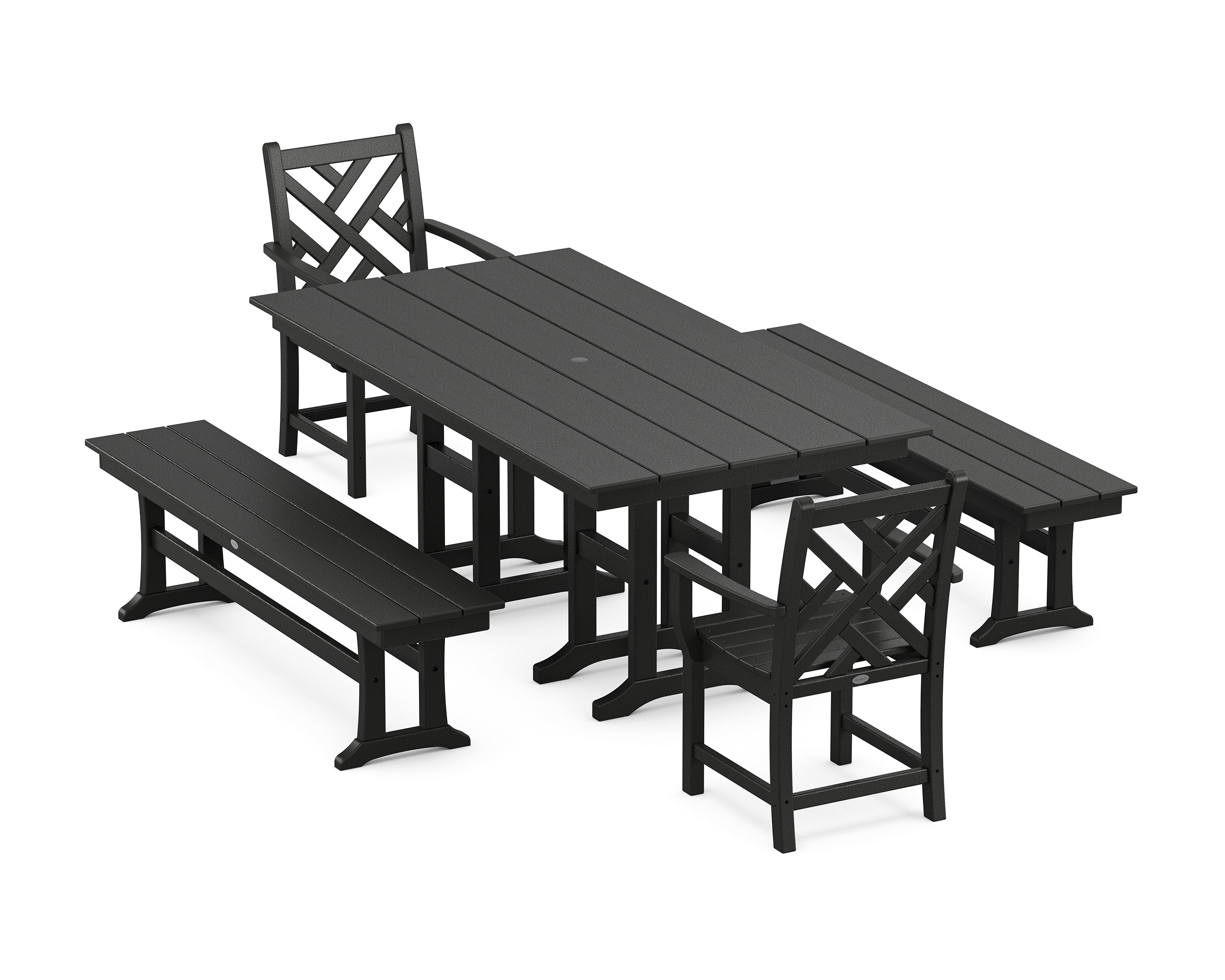 POLYWOOD® Chippendale 5-Piece Farmhouse Dining Set with Benches in Black