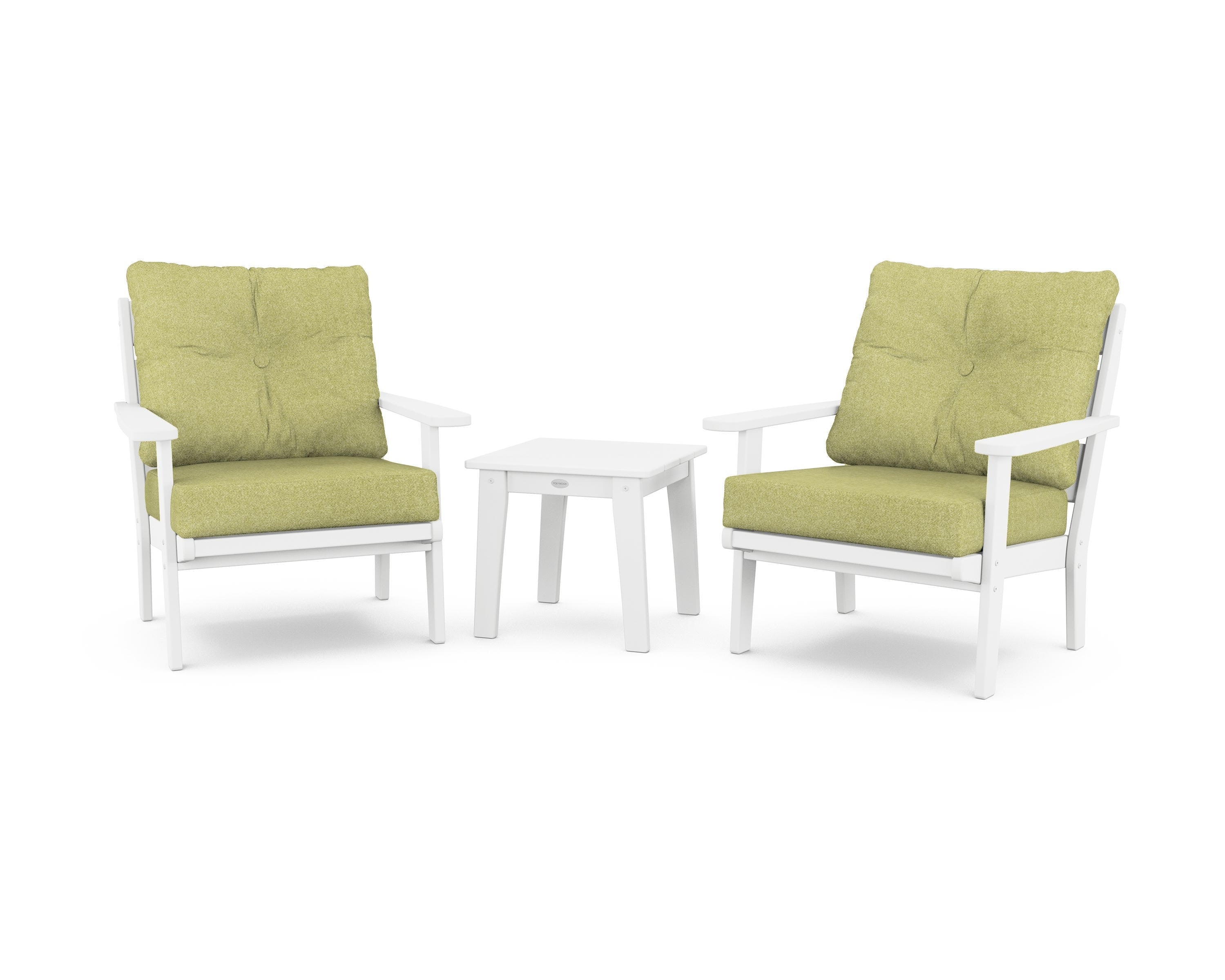 POLYWOOD® Lakeside 3-Piece Deep Seating Chair Set in White / Chartreuse Boucle