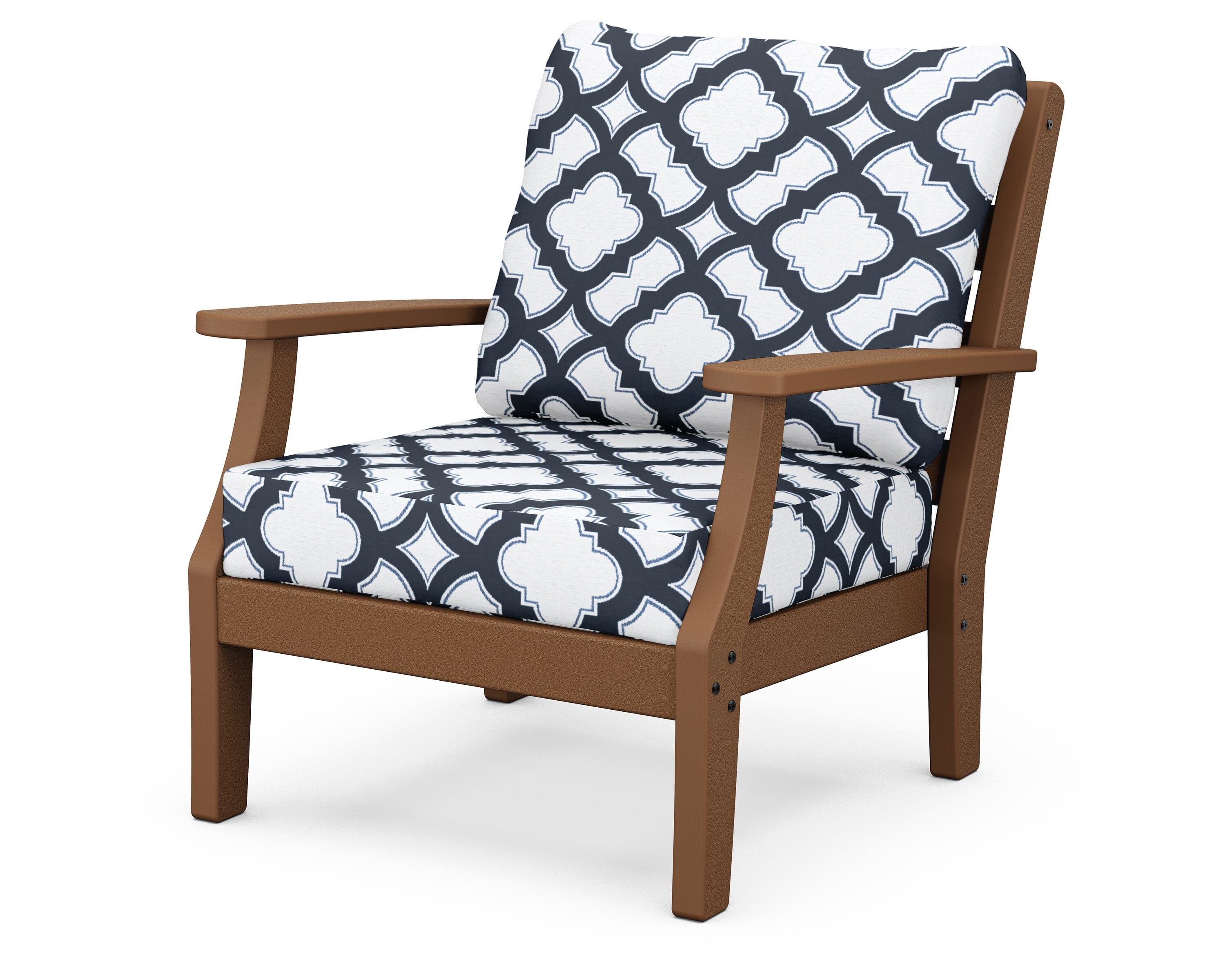 POLYWOOD® Chesapeake Deep Seating Chair in Teak / Trellis Marine Indigo