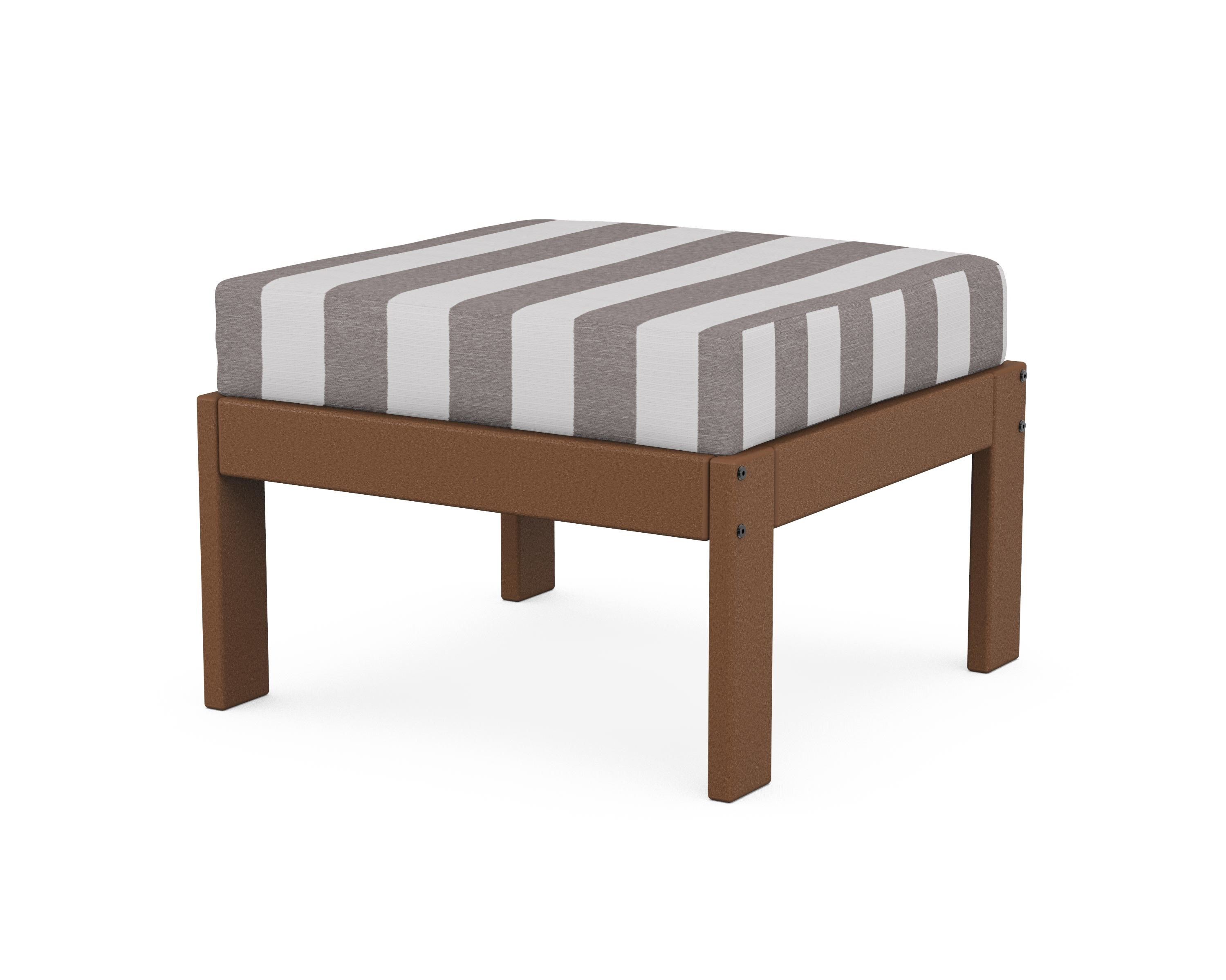 POLYWOOD® Vineyard Modular Ottoman in Teak / Cabana Stripe Grey Mist