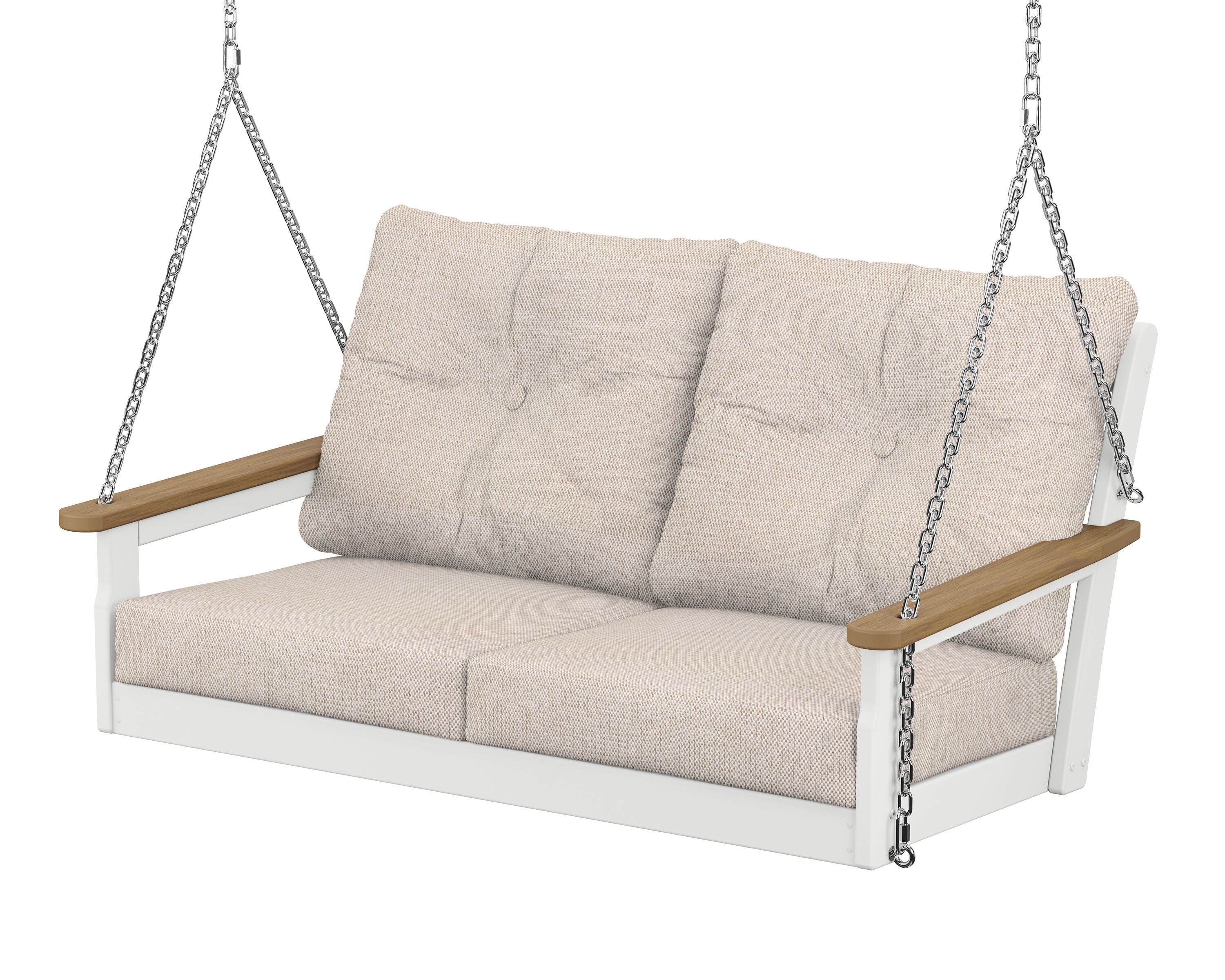 POLYWOOD® Vineyard Deep Seating Swing in White / Natural / Blend Linen