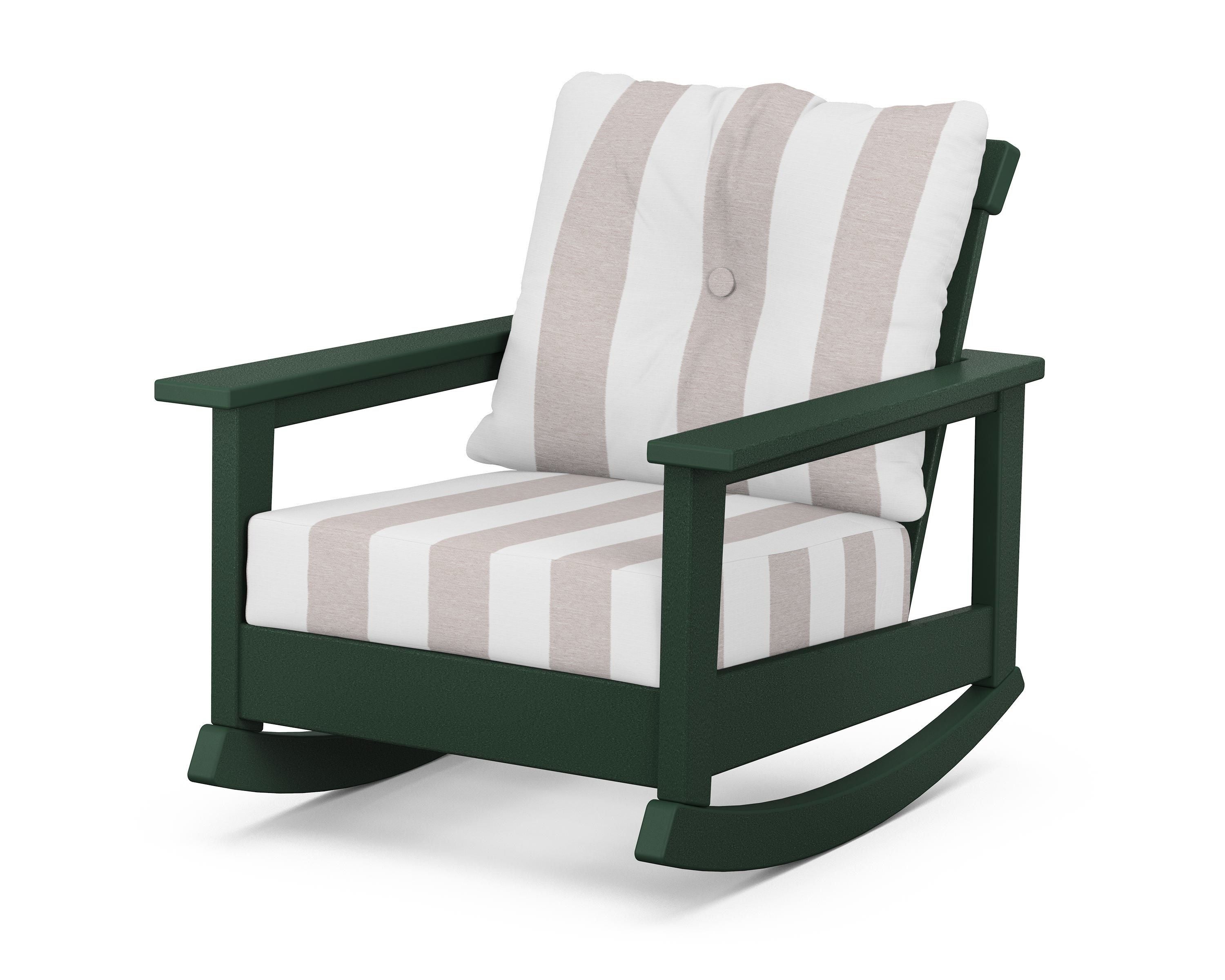 POLYWOOD® Prescott Deep Seating Rocking Chair in Green / Cabana Stripe Dune Burlap