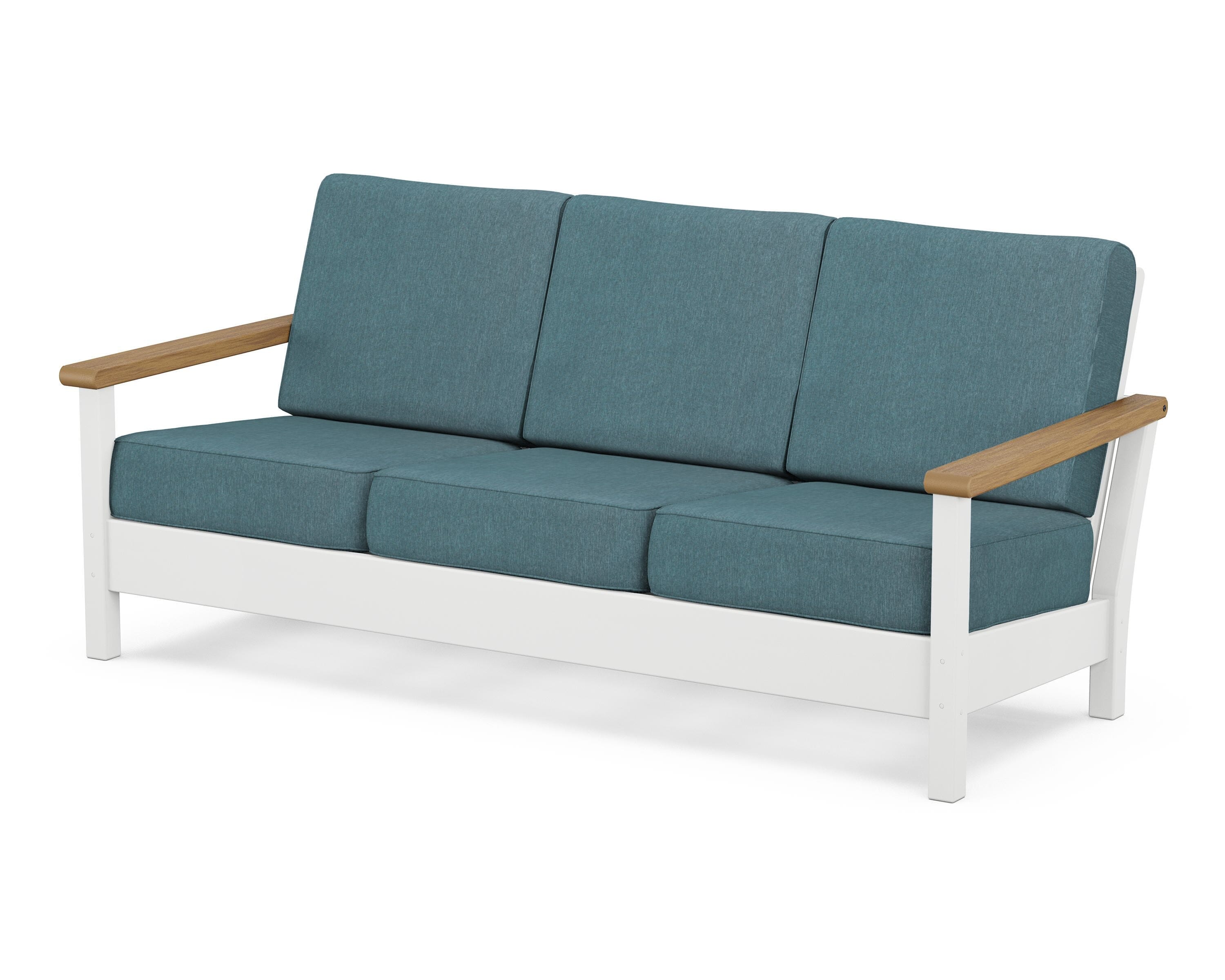 POLYWOOD® Harbour Deep Seating Sofa in White / Natural / Ocean Teal
