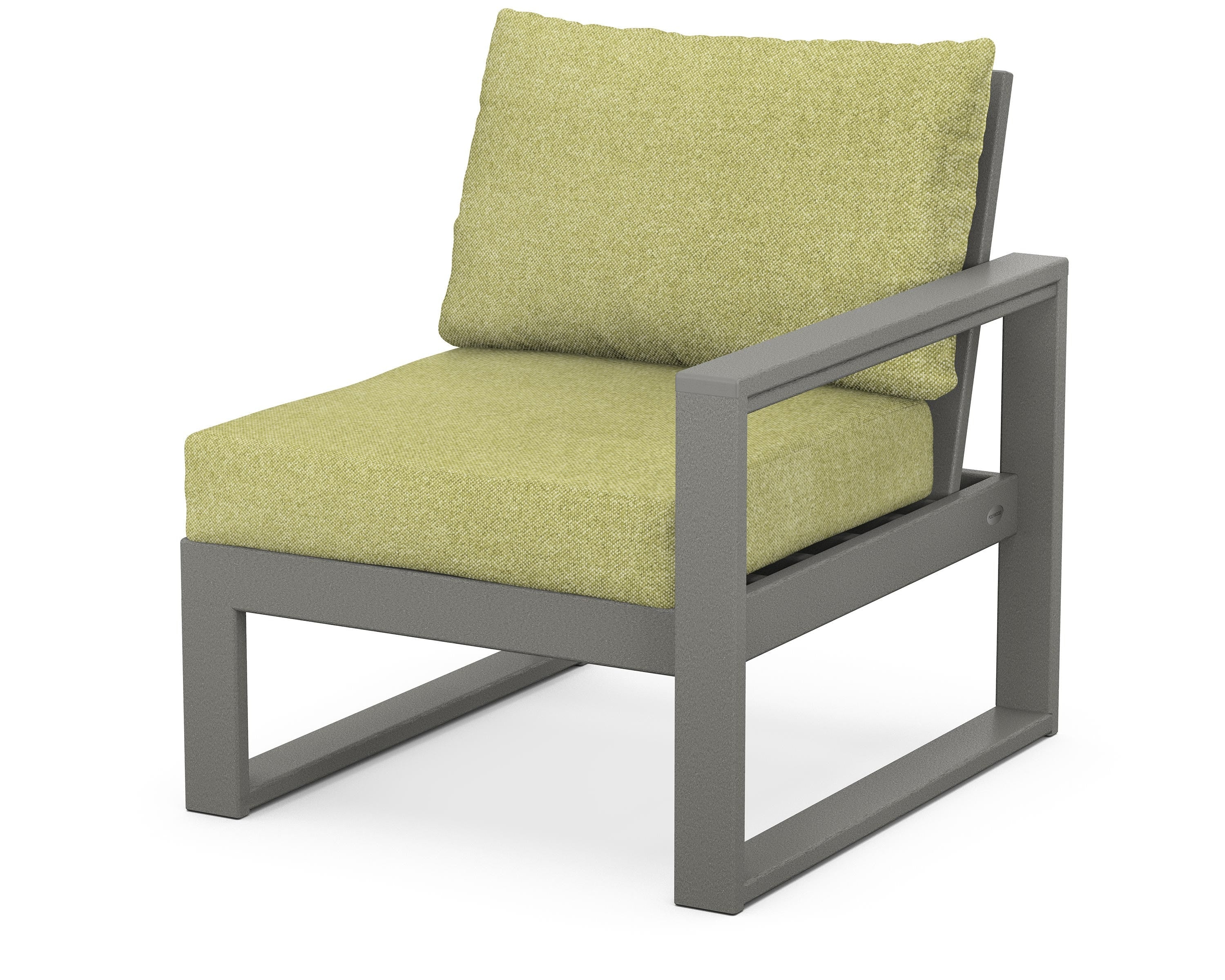 POLYWOOD® EDGE Modular Right Arm Chair in Slate Grey / Chartreuse Boucle