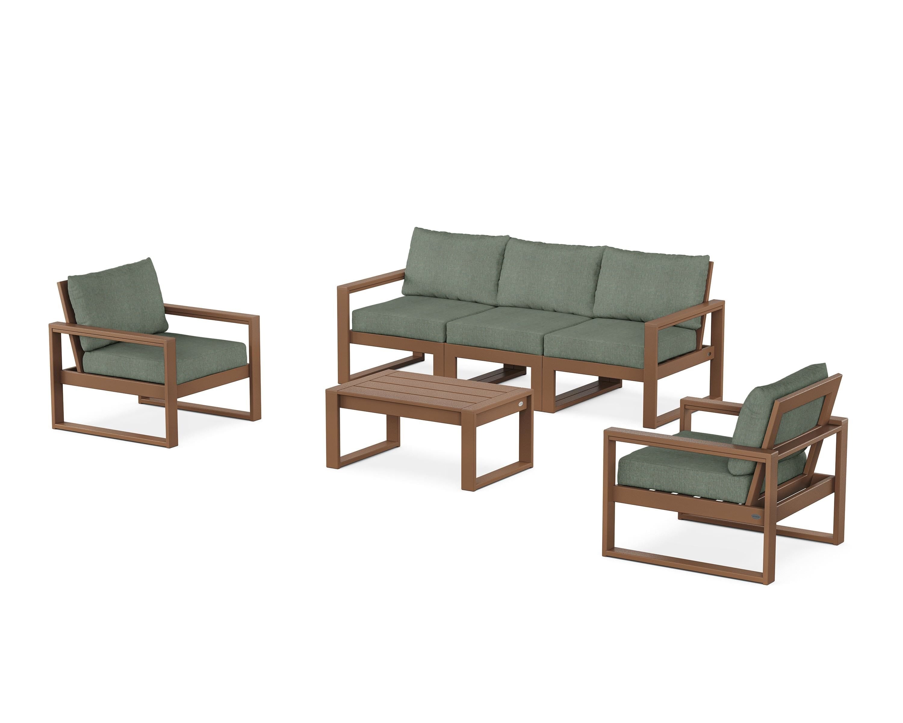 POLYWOOD® EDGE Sectional 4-Piece Deep Seating Set with Sofa in Teak / Cast Sage