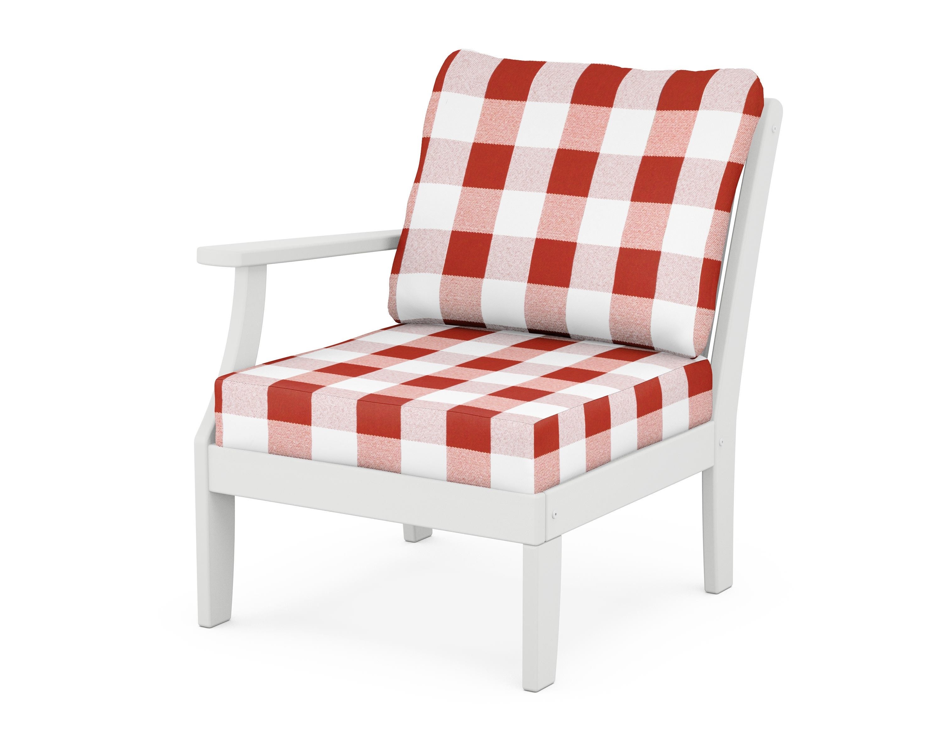 POLYWOOD® Braxton Modular Left Arm Chair in White / Buffalo Plaid Crimson