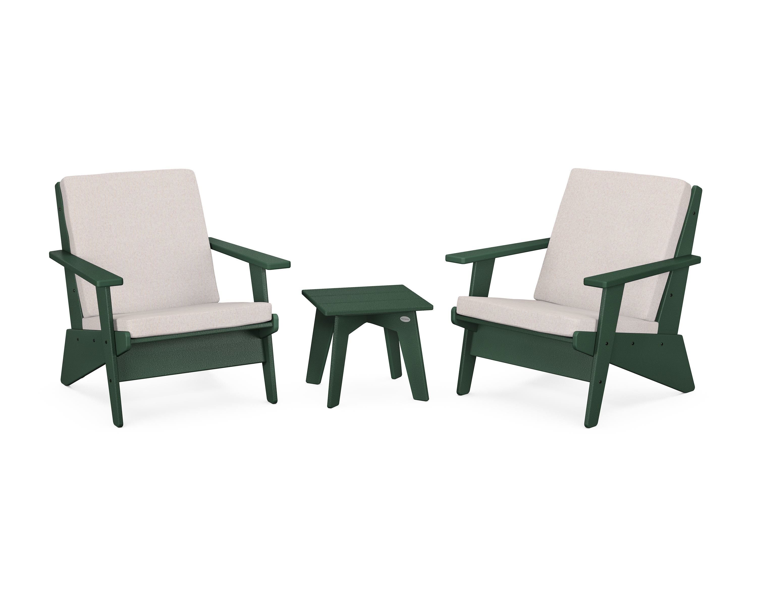 POLYWOOD® Riviera Modern Lounge 3-Piece Set in Green / Dune Burlap