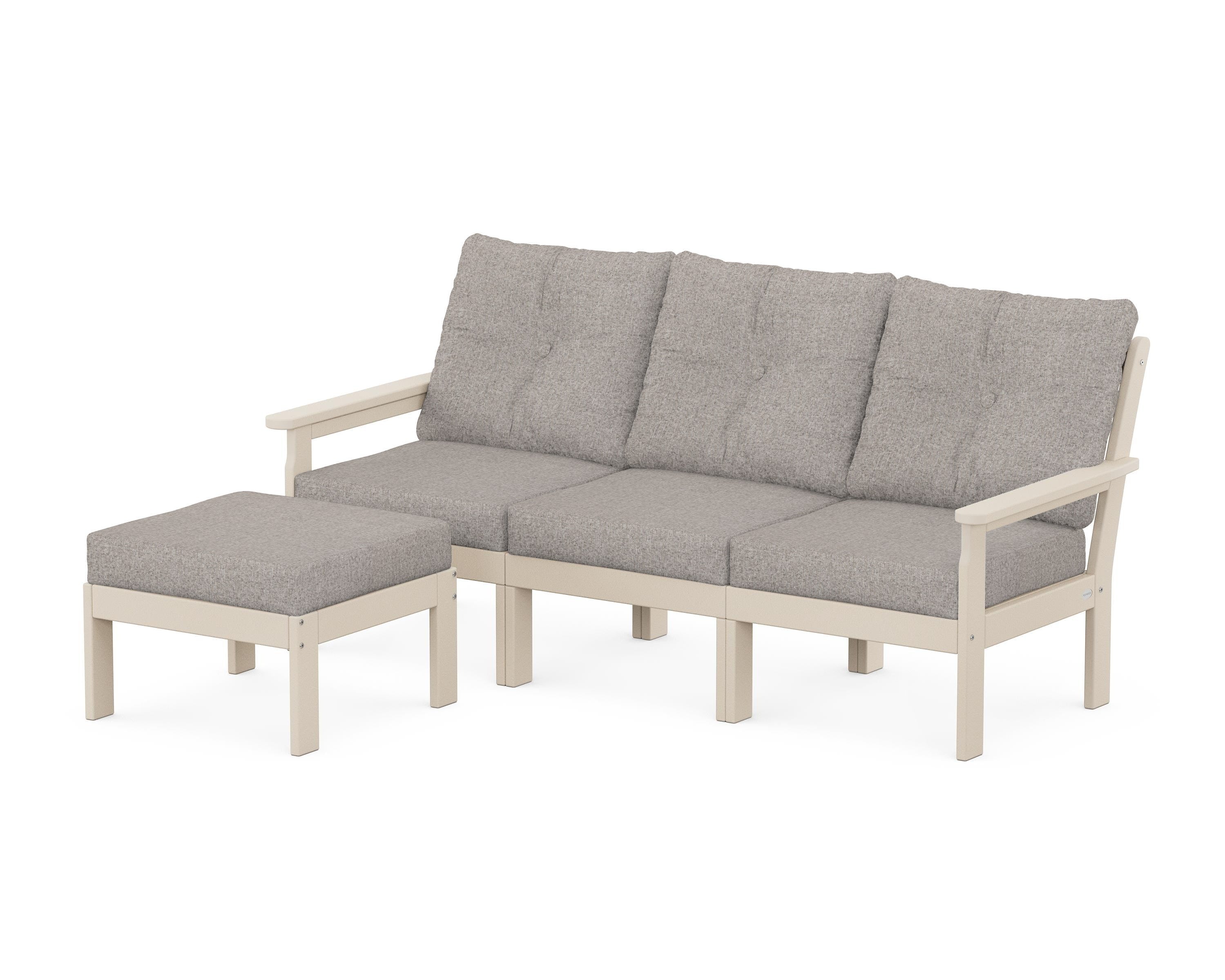 POLYWOOD® Vineyard 4-Piece Sectional with Ottoman in Sand / Weathered Tweed