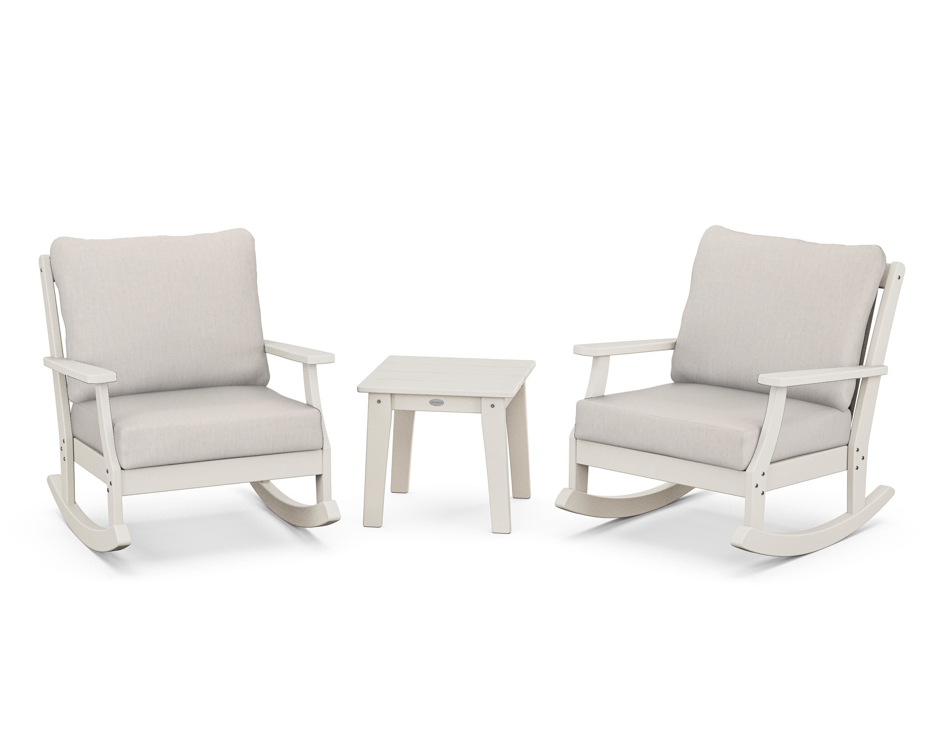 POLYWOOD® Braxton 3-Piece Deep Seating Rocker Set in Sand / Cast Ash