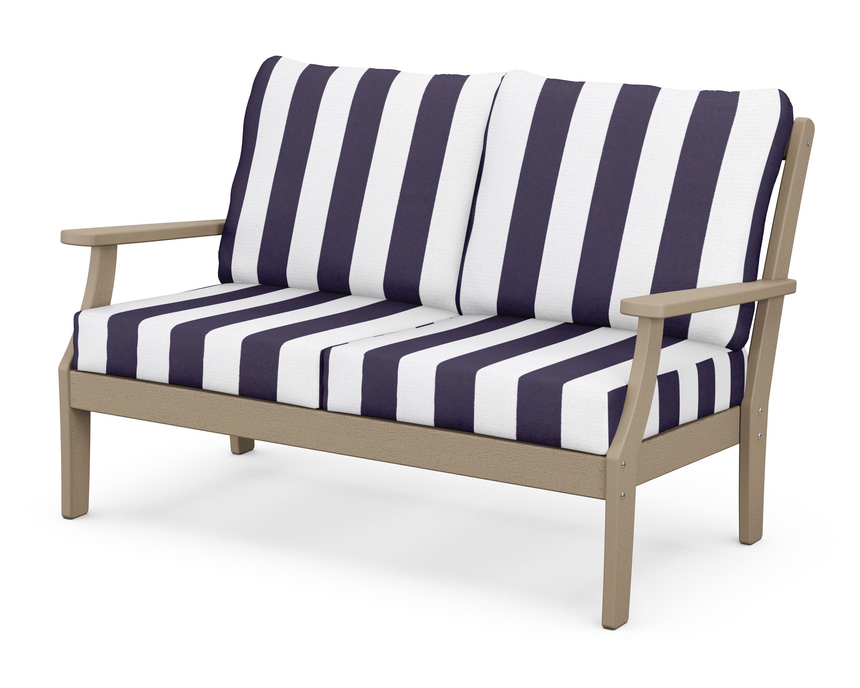POLYWOOD® Braxton Deep Seating Loveseat in Vintage Sahara / Cabana Stripe Navy