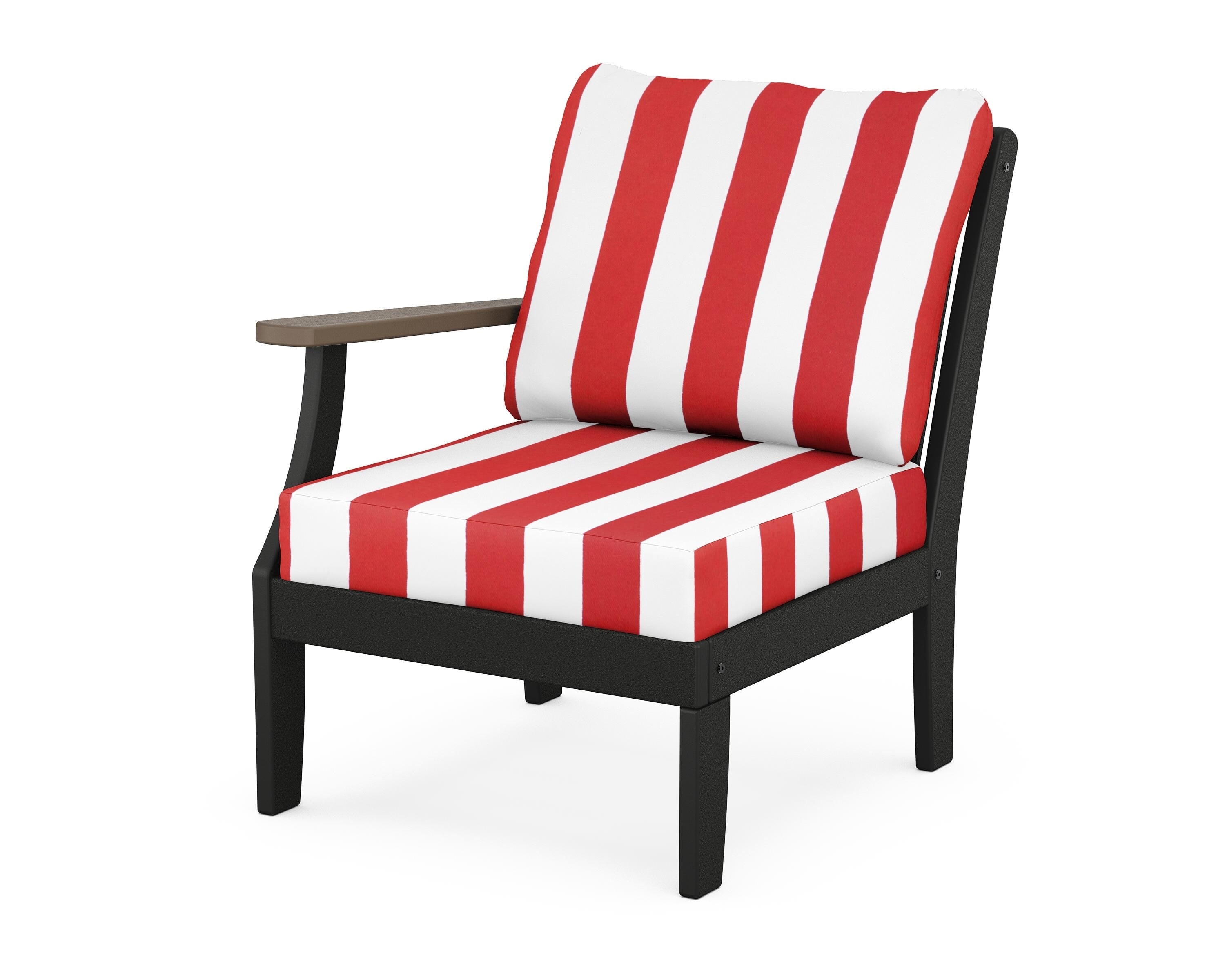 POLYWOOD® Braxton Modular Left Arm Chair in Black / Kona / Cabana Stripe Crimson