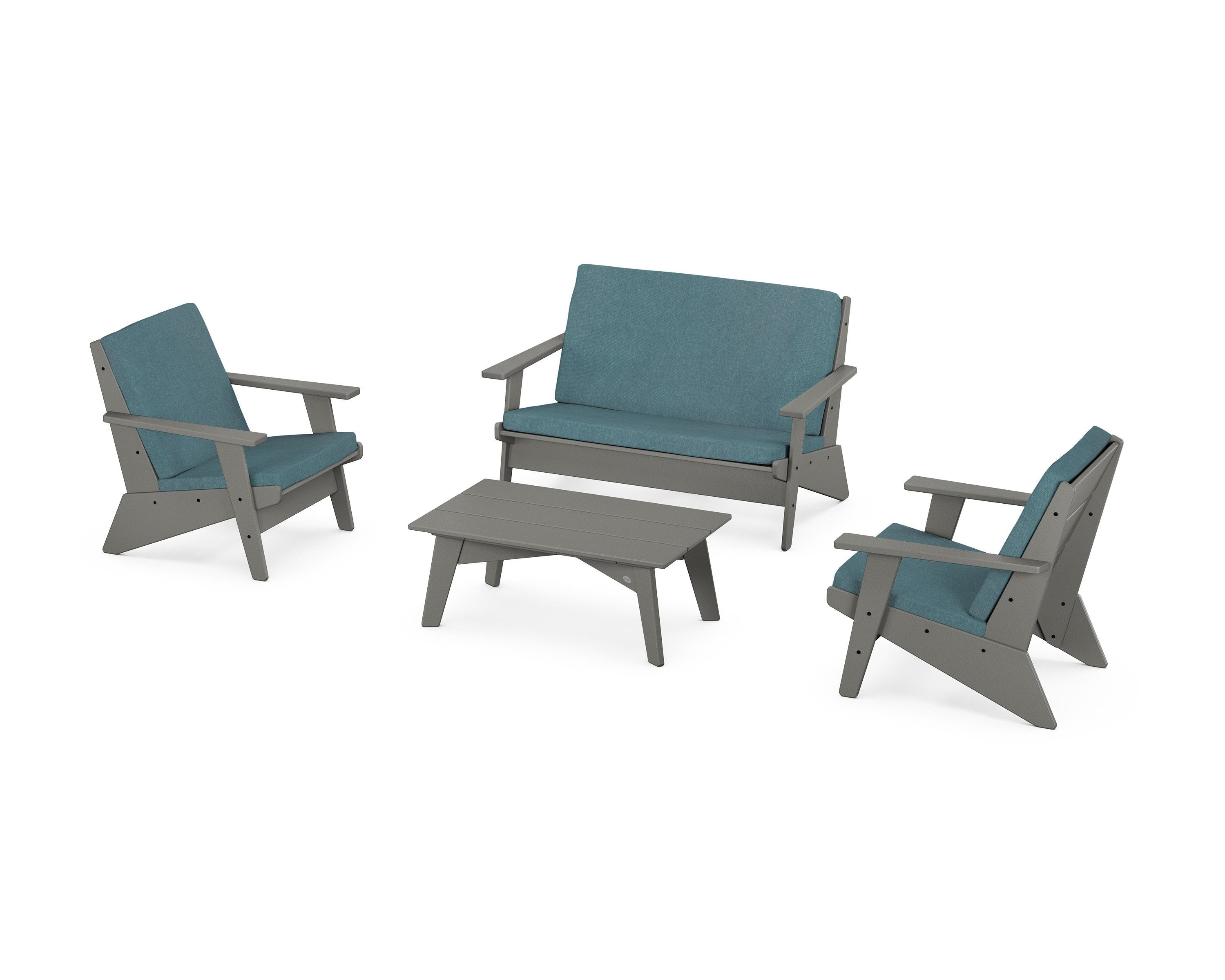 POLYWOOD® Riviera Modern Lounge 4-Piece Set in Slate Grey / Ocean Teal