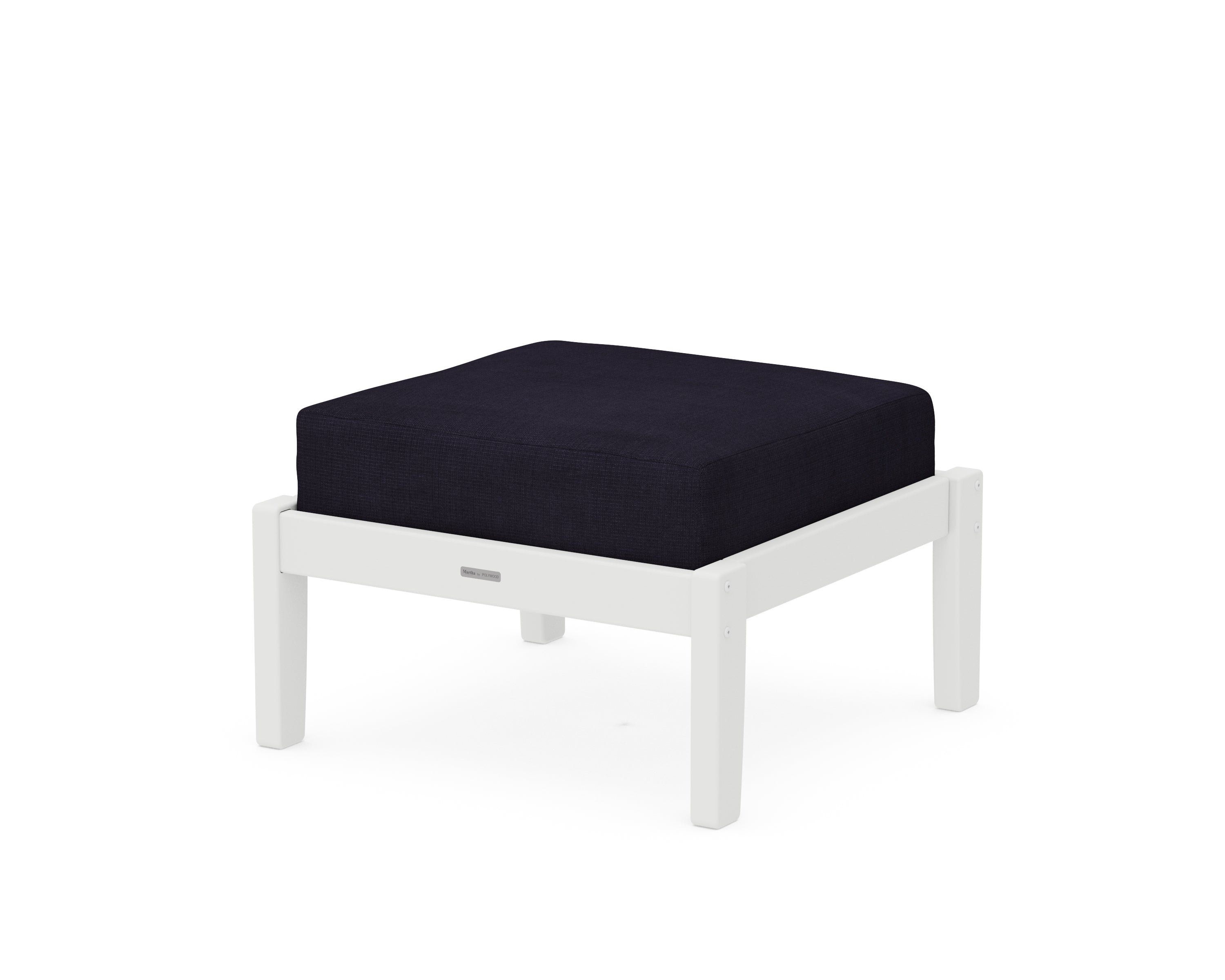 Martha Stewart by POLYWOOD® Chinoiserie Deep Seating Ottoman in White / Navy Linen