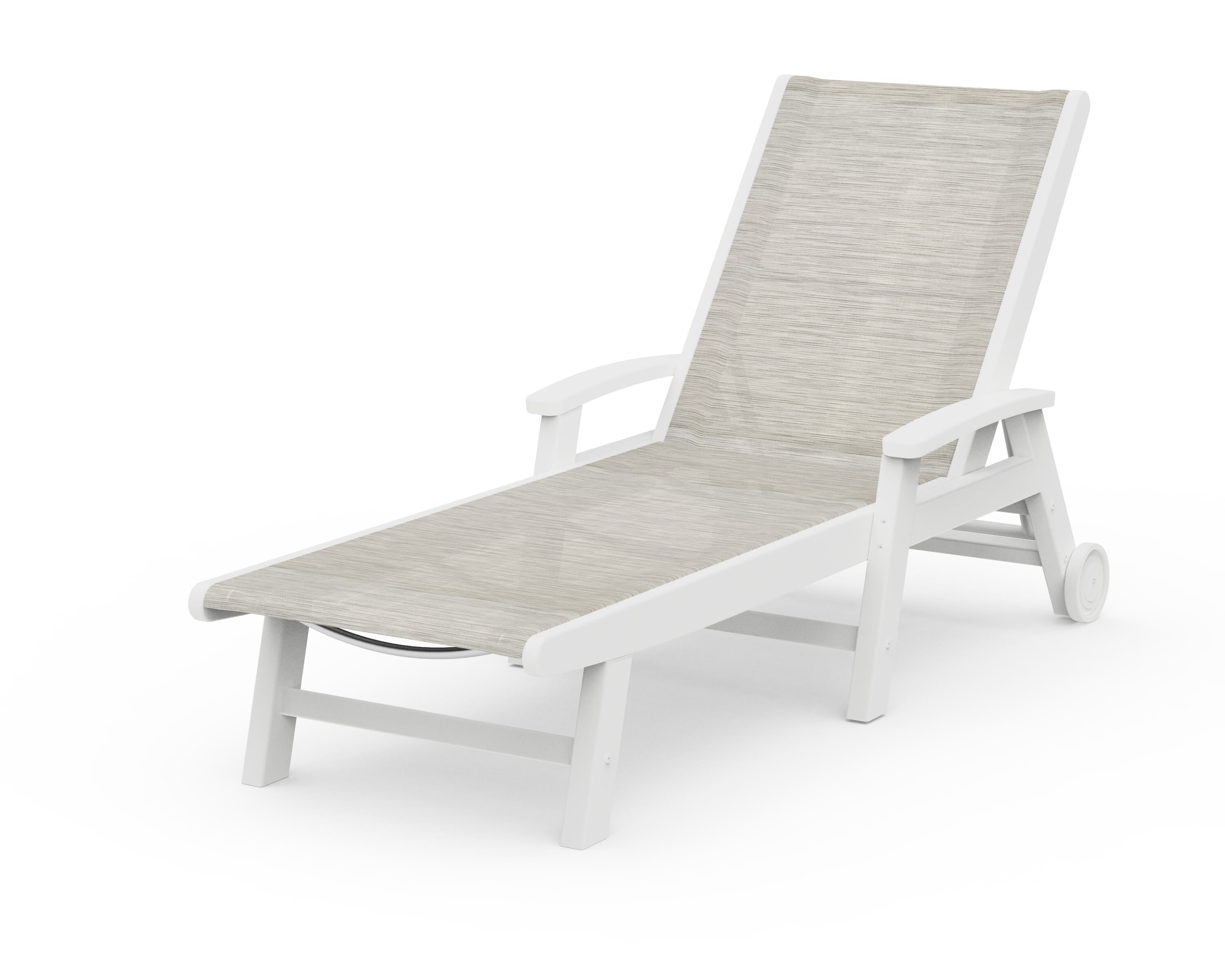 POLYWOOD® Coastal Chaise with Wheels in White / Birch Sling