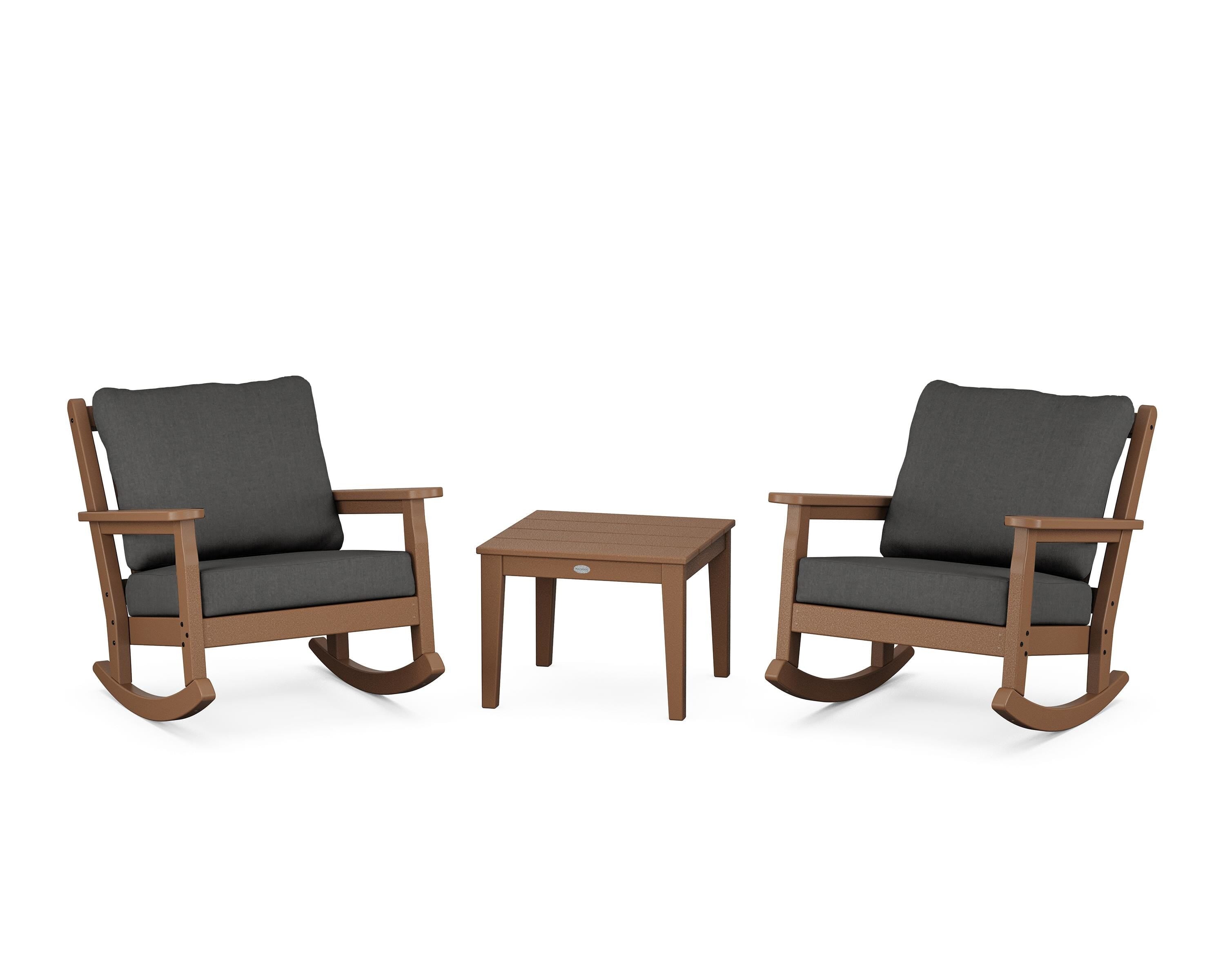 POLYWOOD® Chippendale 3-Piece Deep Seating Rocker Set in Teak / Spectrum Carbon