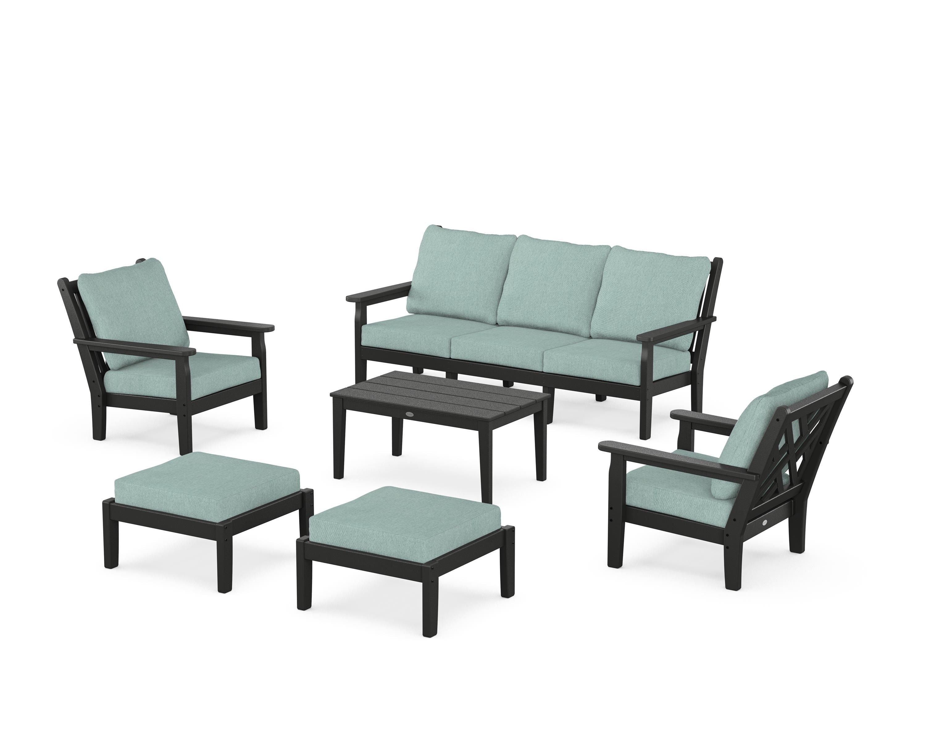 POLYWOOD® Chippendale 6-Piece Lounge Sofa Set in Black / Glacier Spa