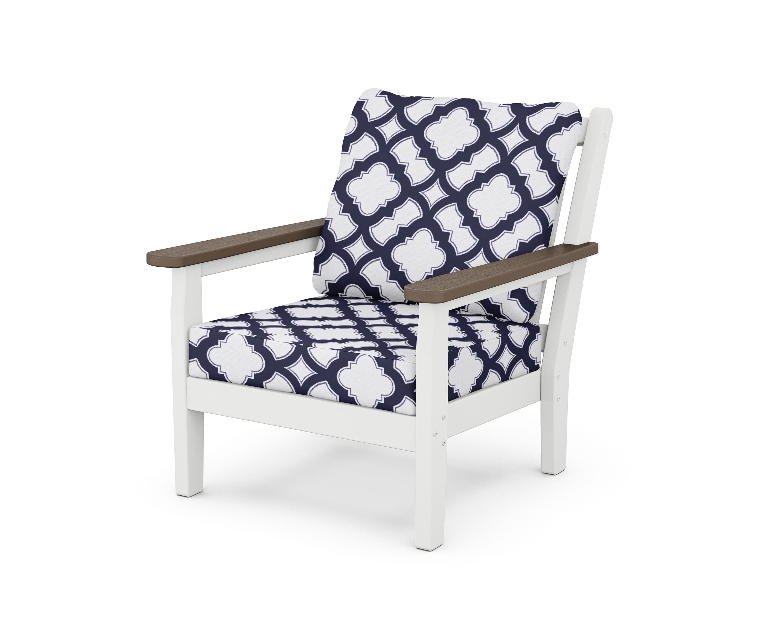 POLYWOOD® Chippendale Deep Seating Chair in White / Kona / Trellis Navy