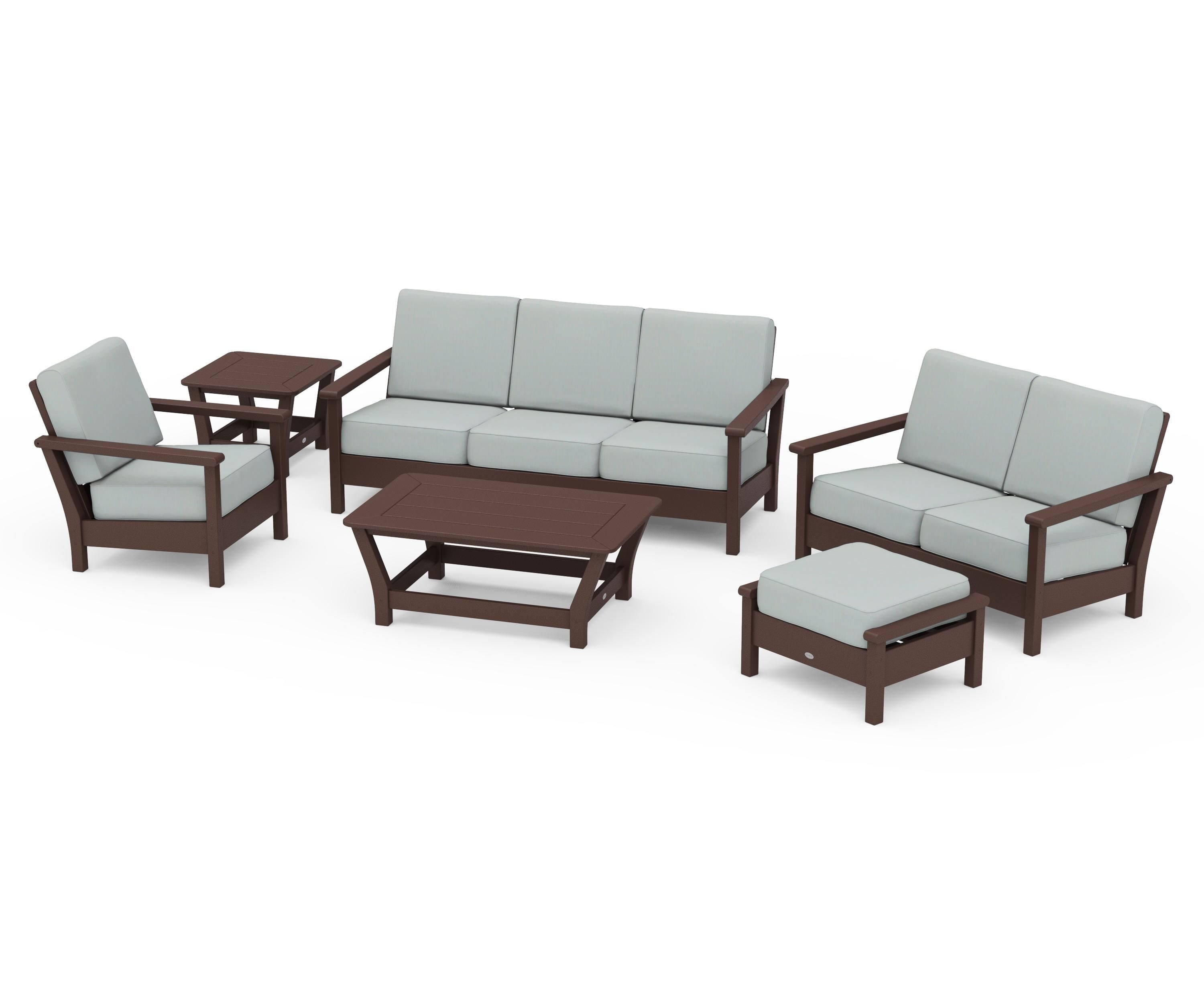 POLYWOOD® Harbour 6-Piece Outdoor Living Set in Mahogany / Spa