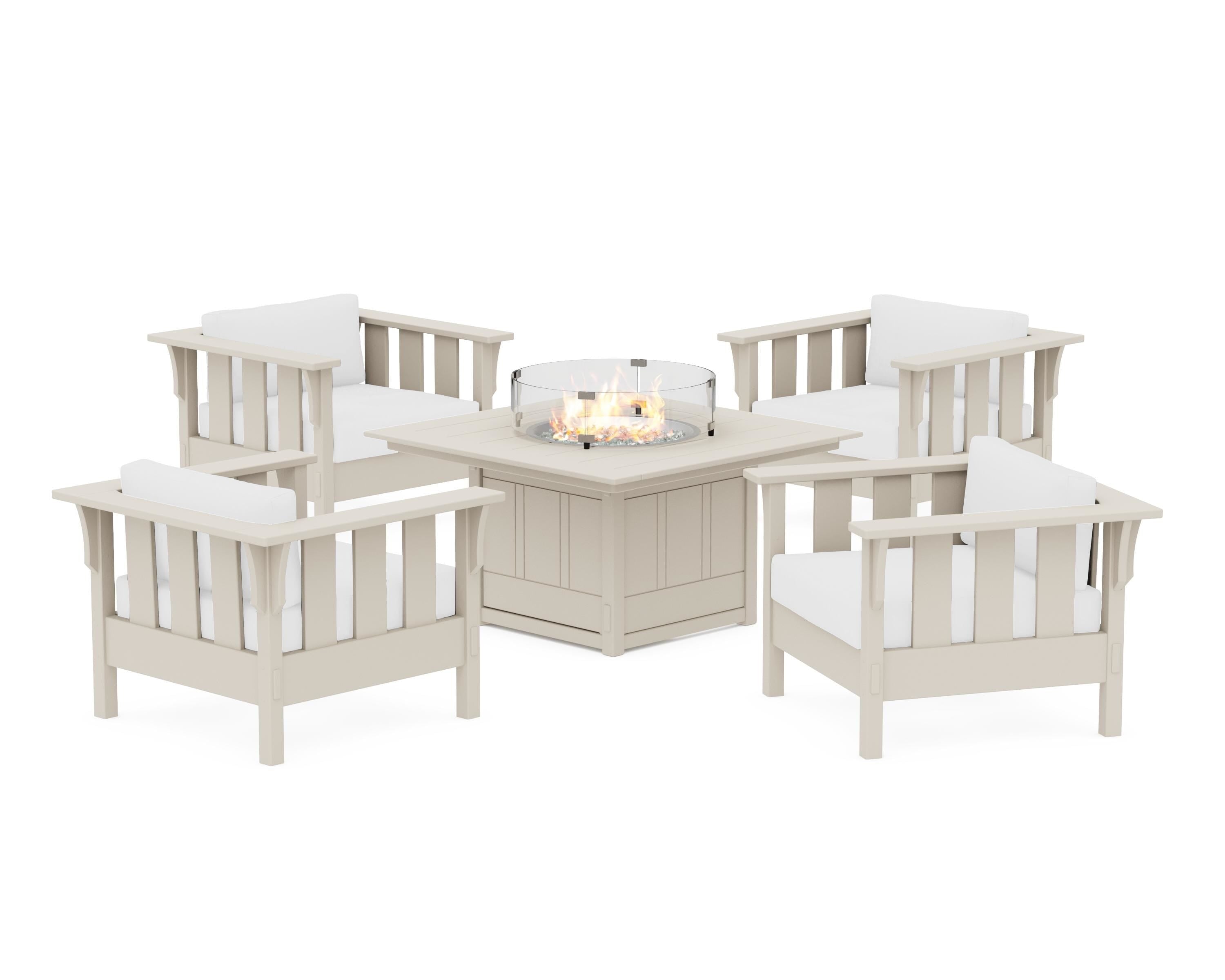 Martha Stewart by POLYWOOD® Acadia 5-Piece Deep Seating Set with Fire Pit Table in Sand / Natural