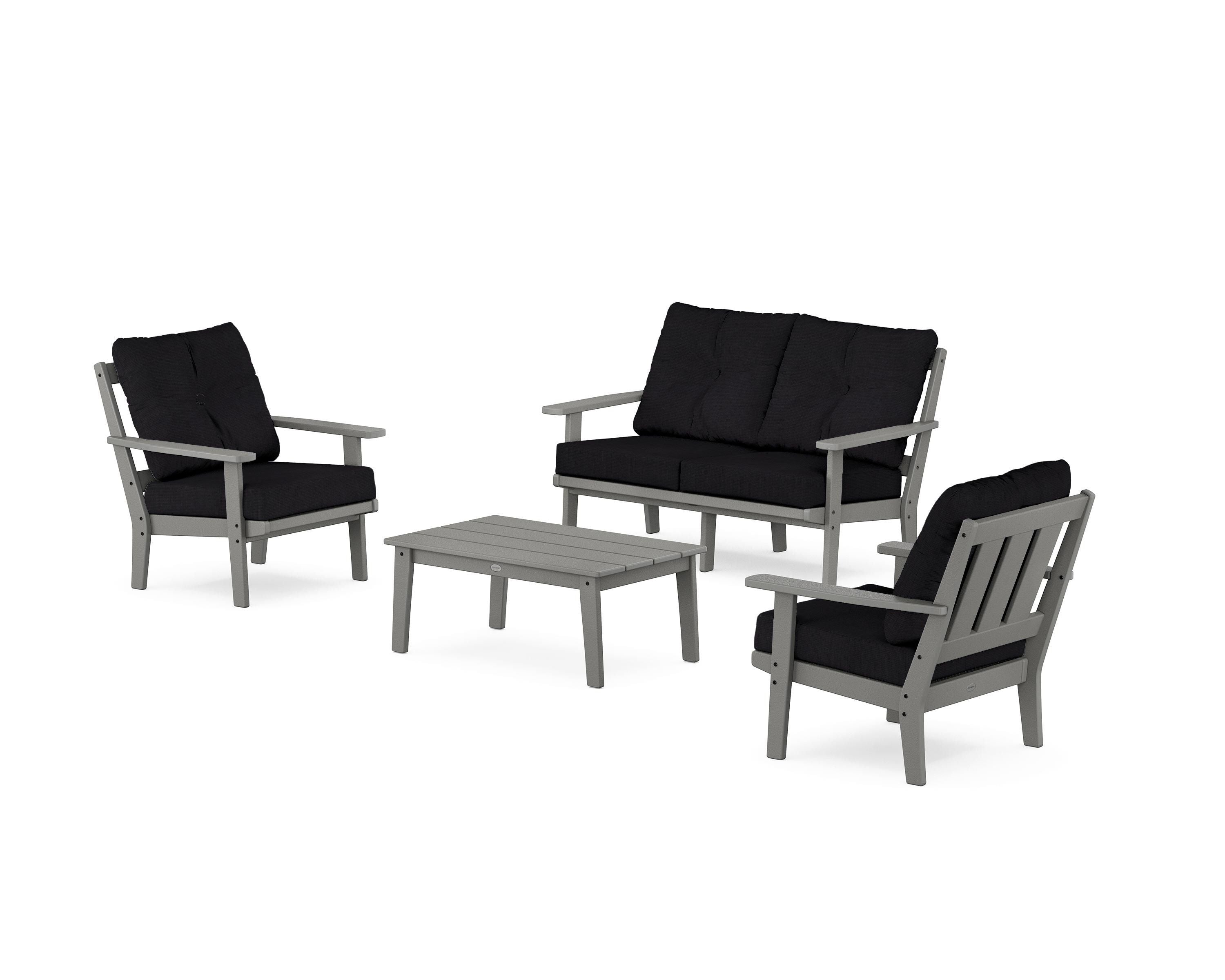 POLYWOOD® Oxford 4-Piece Deep Seating Set with Loveseat in Slate Grey / Midnight Linen