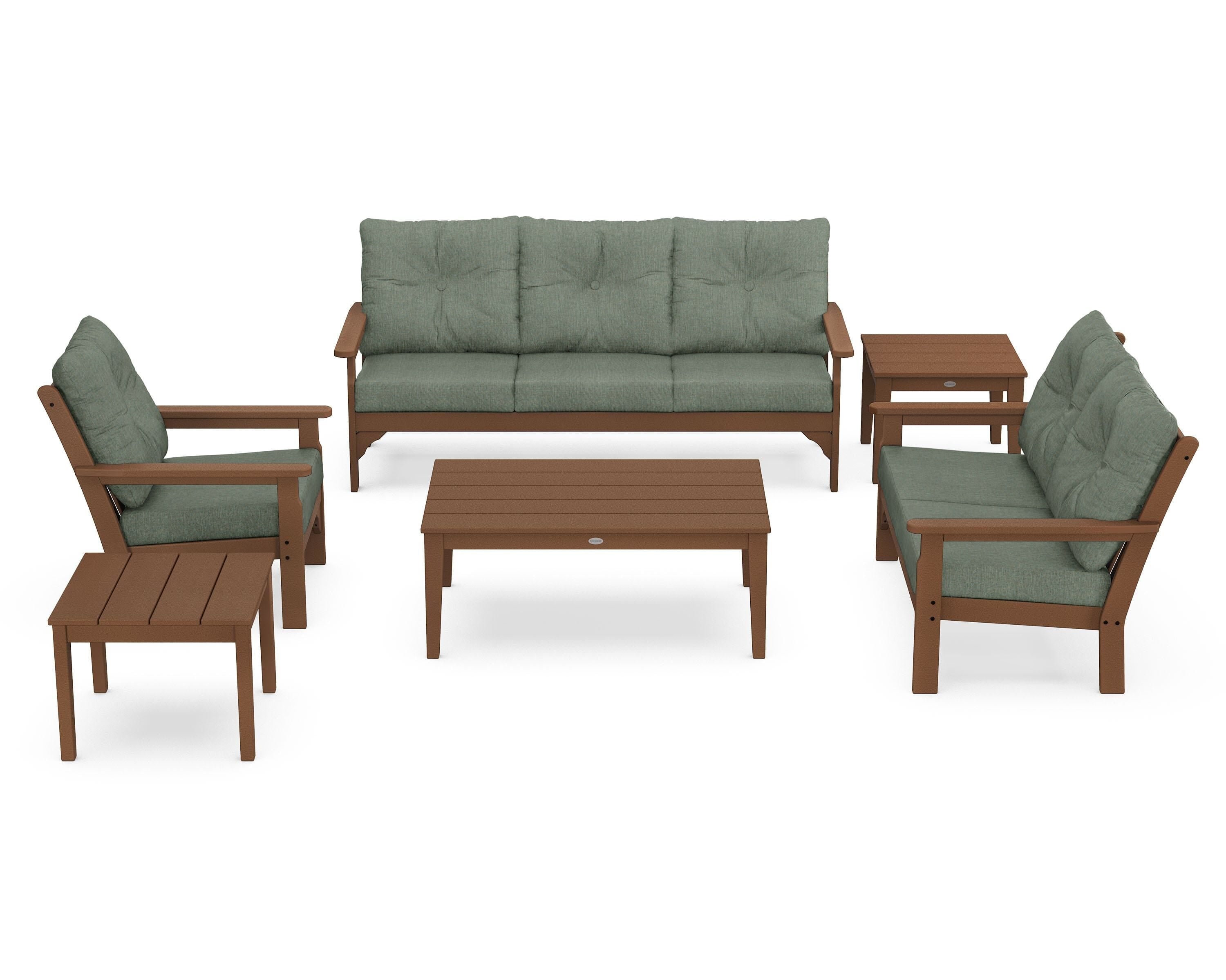 POLYWOOD® Vineyard 6-Piece Deep Seating Set in Teak / Cast Sage