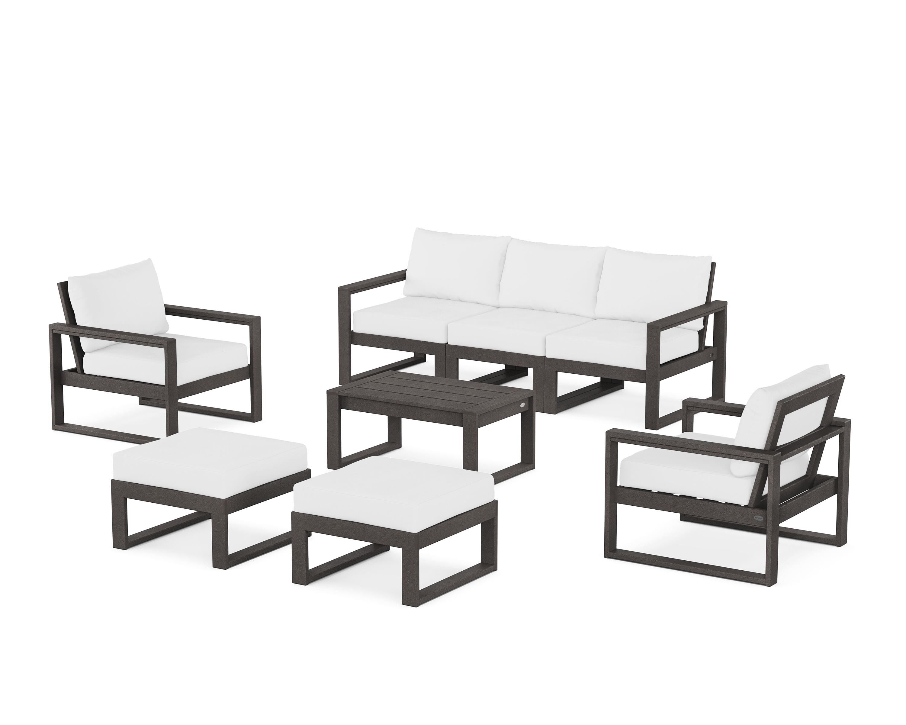 POLYWOOD® EDGE Sectional 8-Piece Lounge Sofa Set in Vintage Coffee / Natural