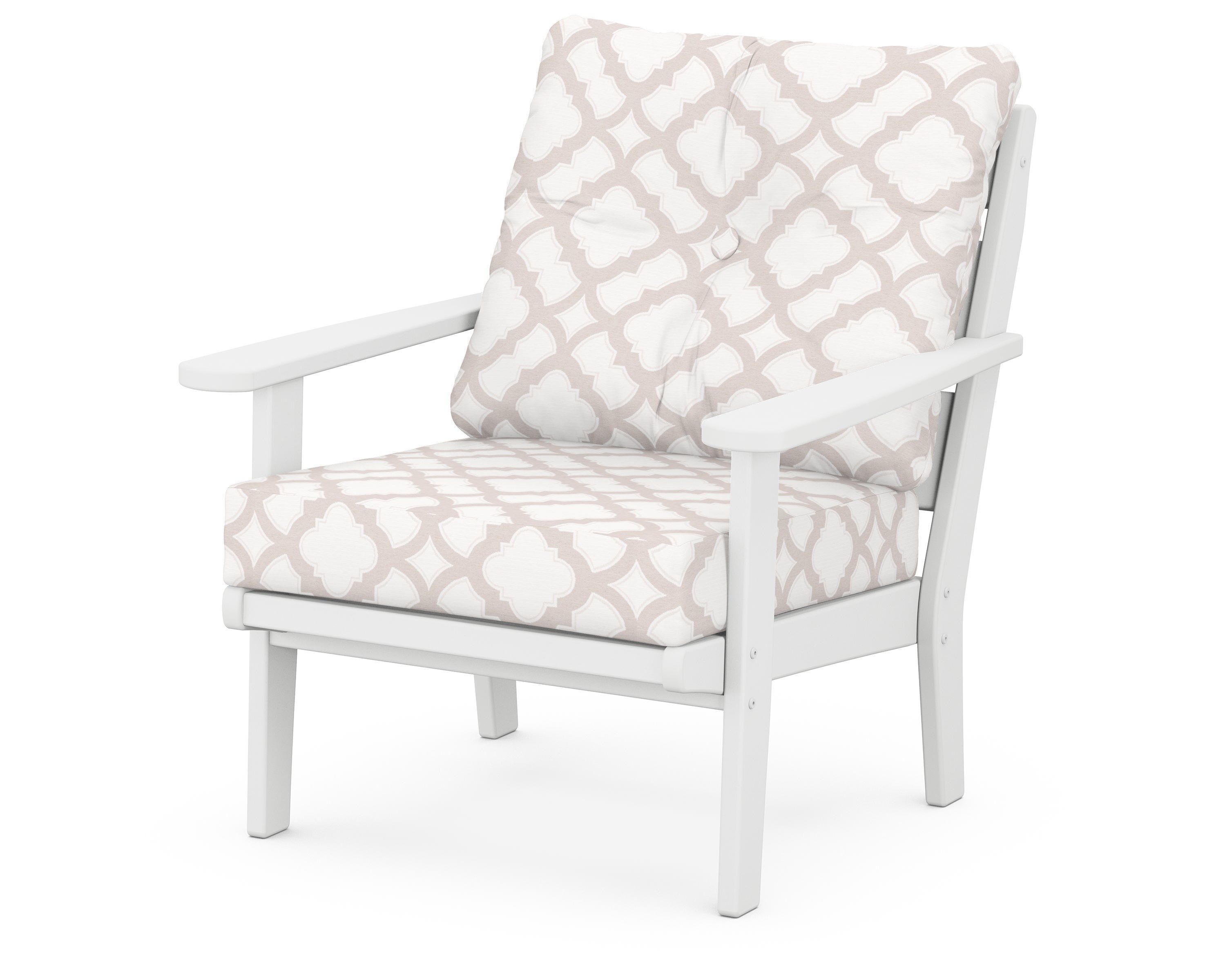 POLYWOOD® Lakeside Deep Seating Chair in White / Trellis Dune Burlap