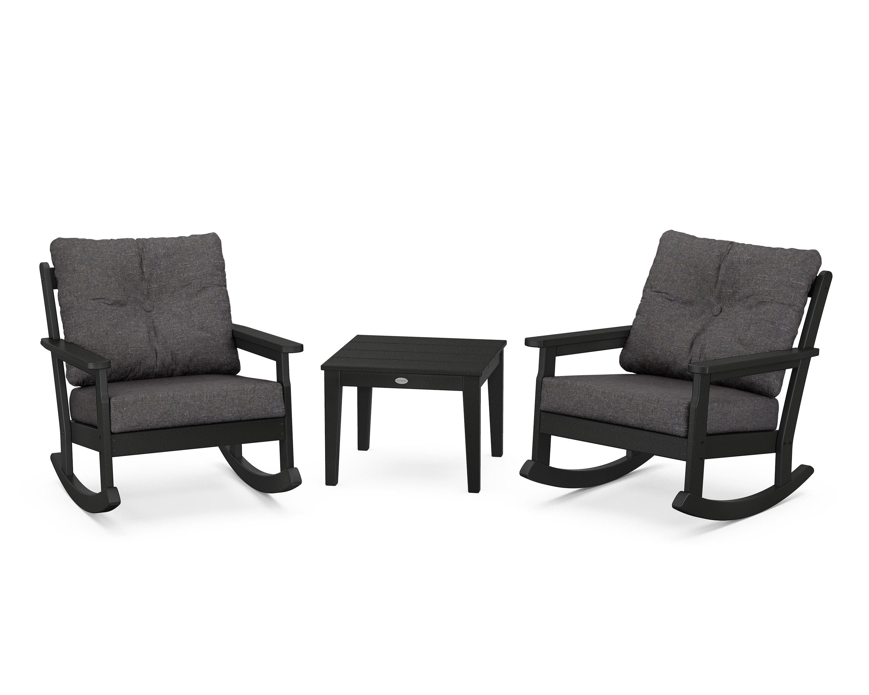 POLYWOOD® Vineyard 3-Piece Deep Seating Rocker Set in Black / Ash Charcoal