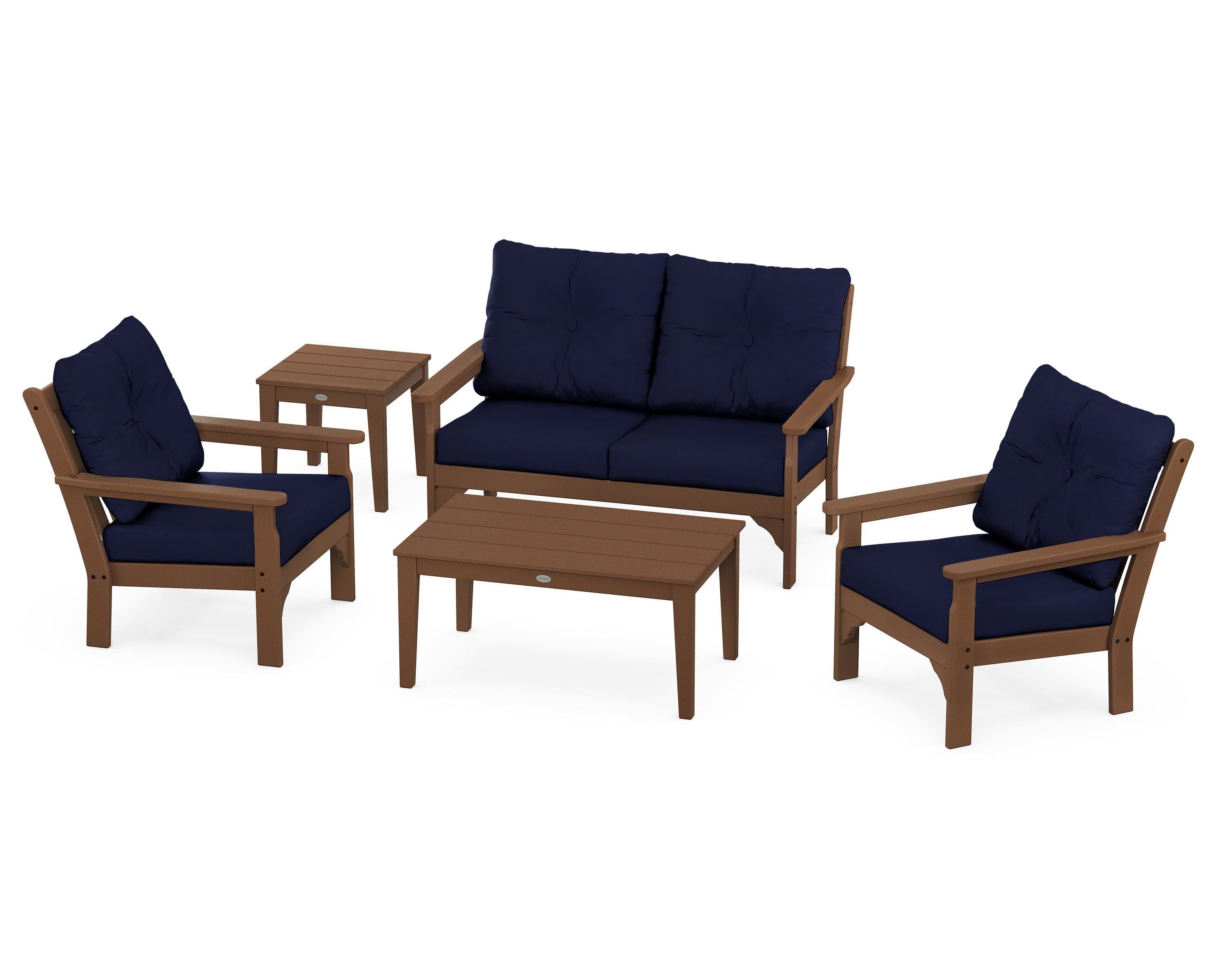 POLYWOOD® Vineyard 5-Piece Deep Seating Set in Teak / Navy