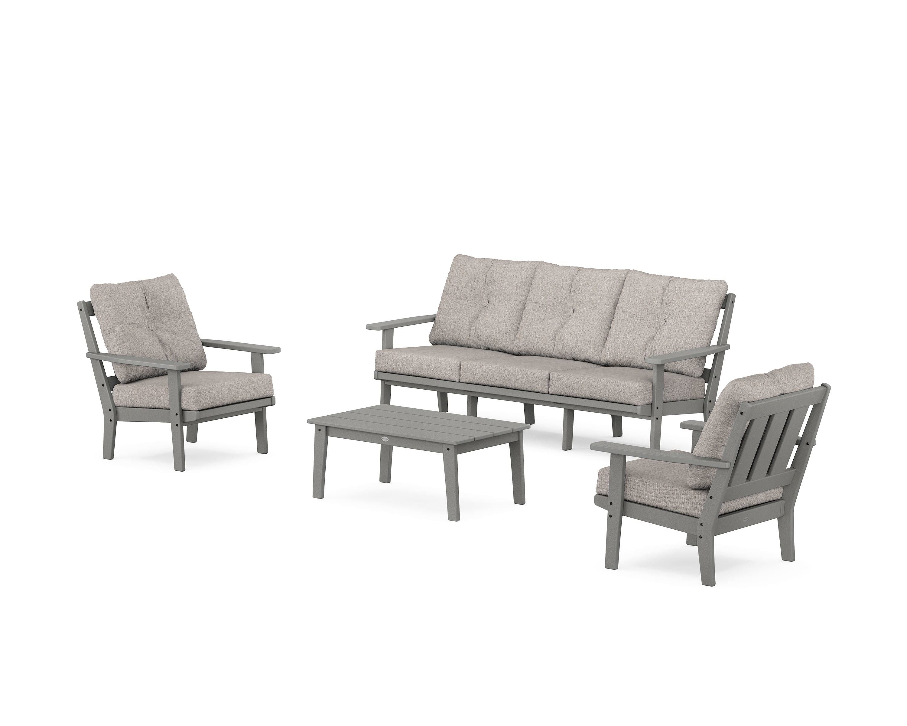 POLYWOOD® Oxford 4-Piece Deep Seating Set with Sofa in Slate Grey / Weathered Tweed