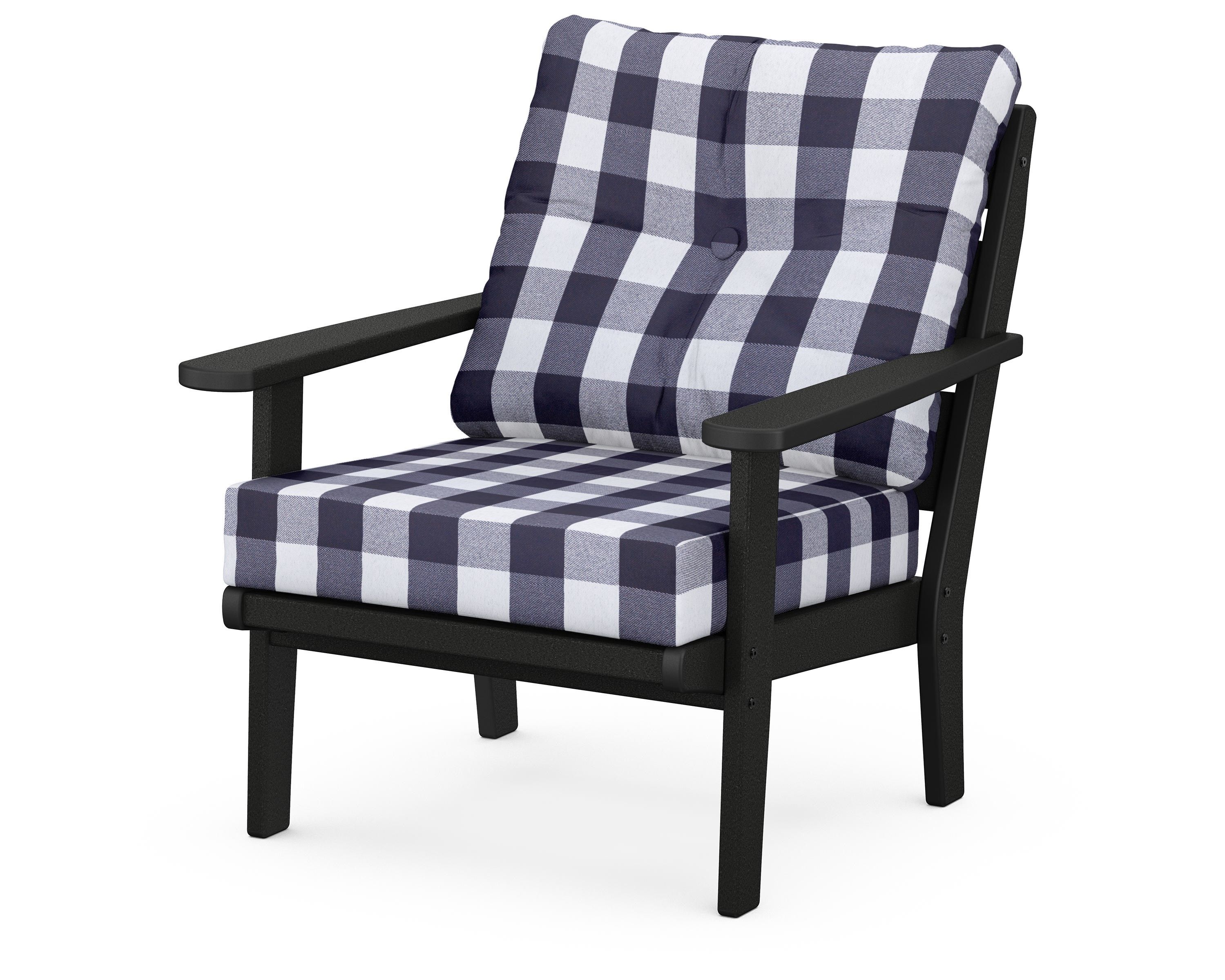 POLYWOOD® Lakeside Deep Seating Chair in Black / Buffalo Plaid Navy