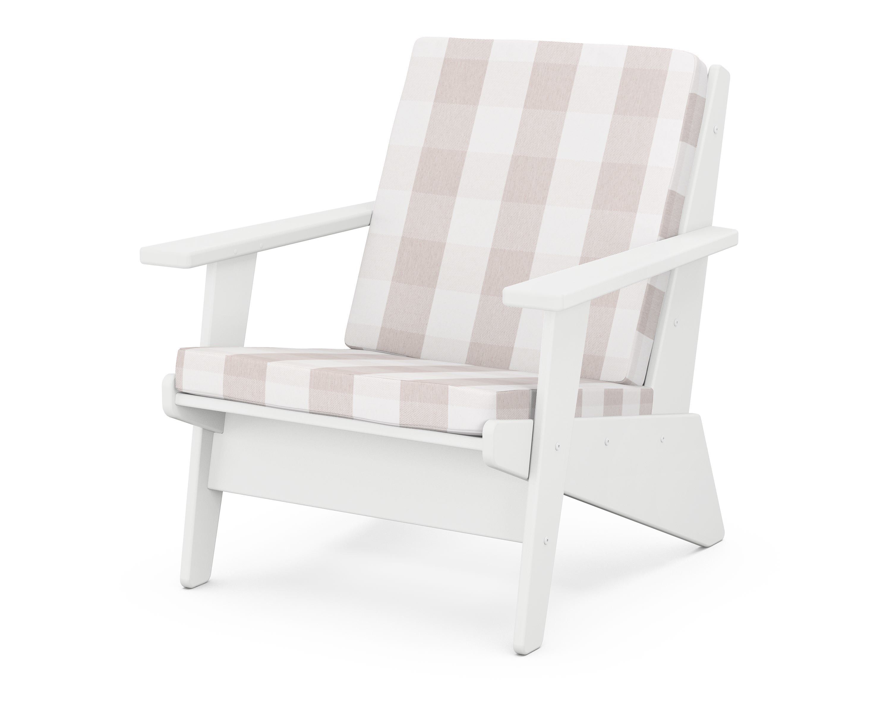 POLYWOOD® Riviera Modern Lounge Chair in White / Buffalo Plaid Dune Burlap