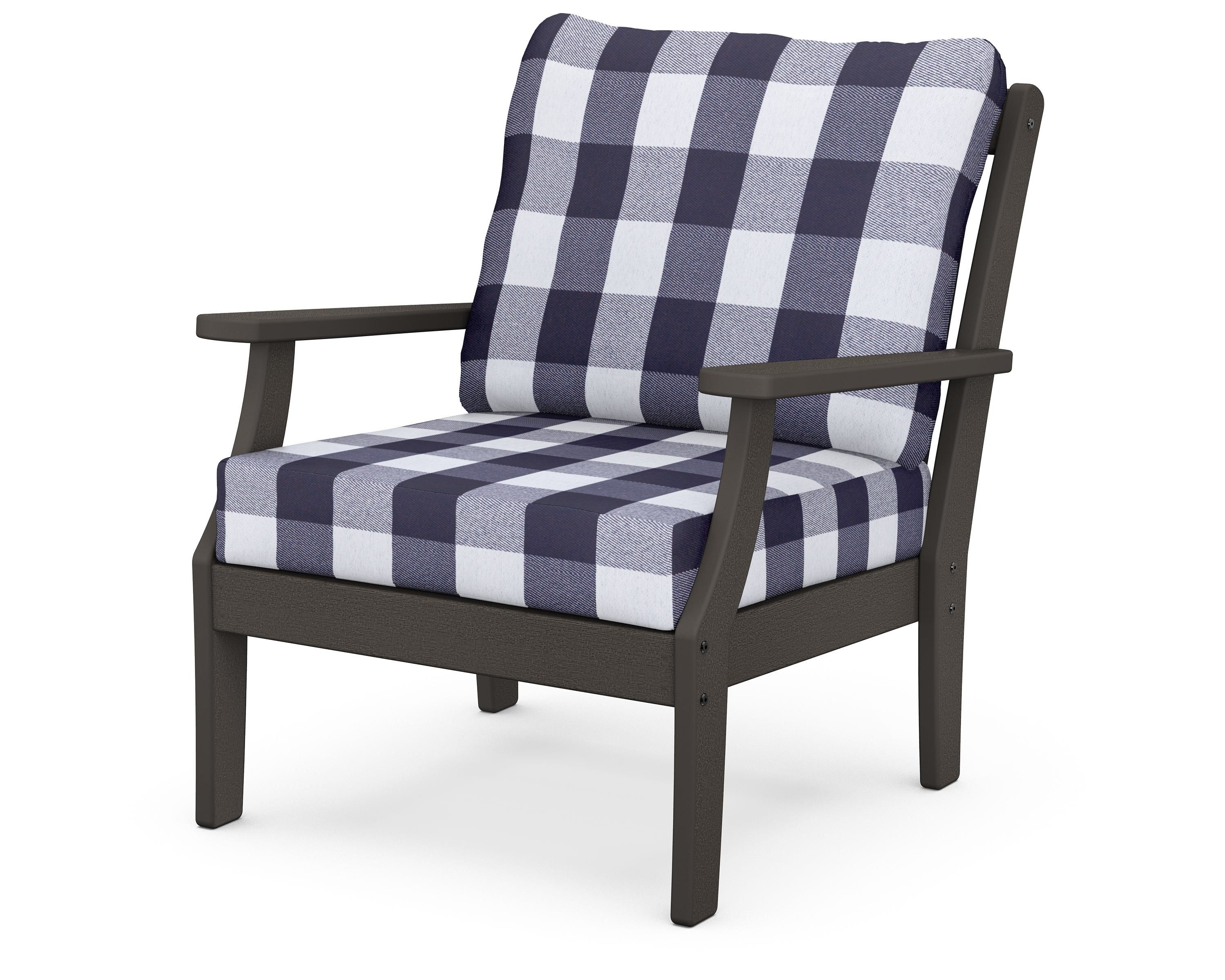 POLYWOOD® Braxton Deep Seating Chair in Vintage Coffee / Buffalo Plaid Navy