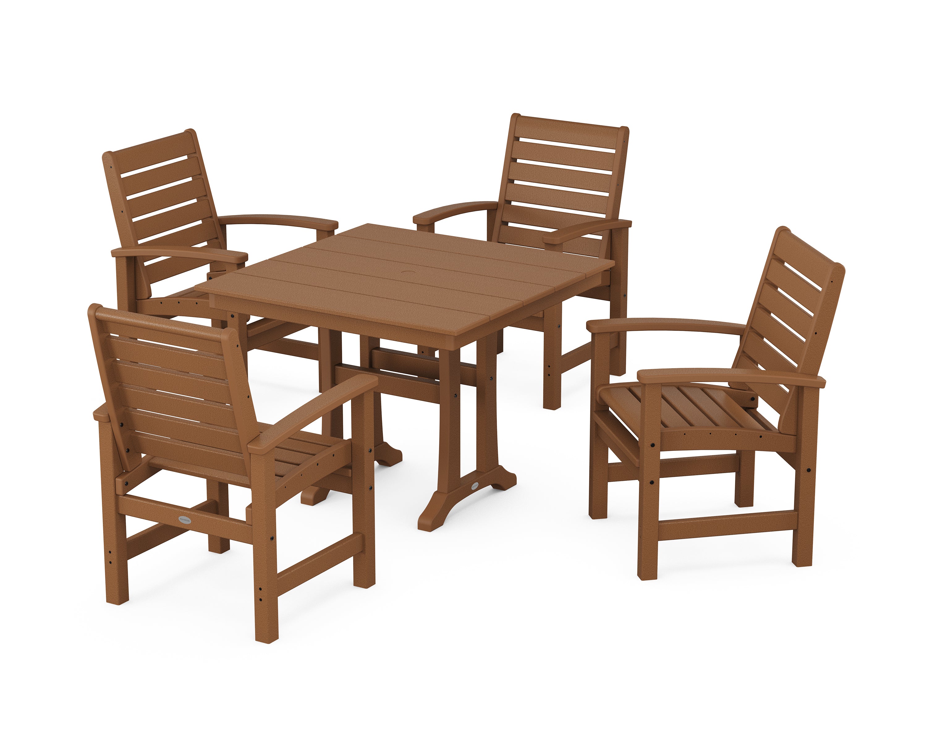 POLYWOOD® Signature 5-Piece Farmhouse Dining Set With Trestle Legs in Teak