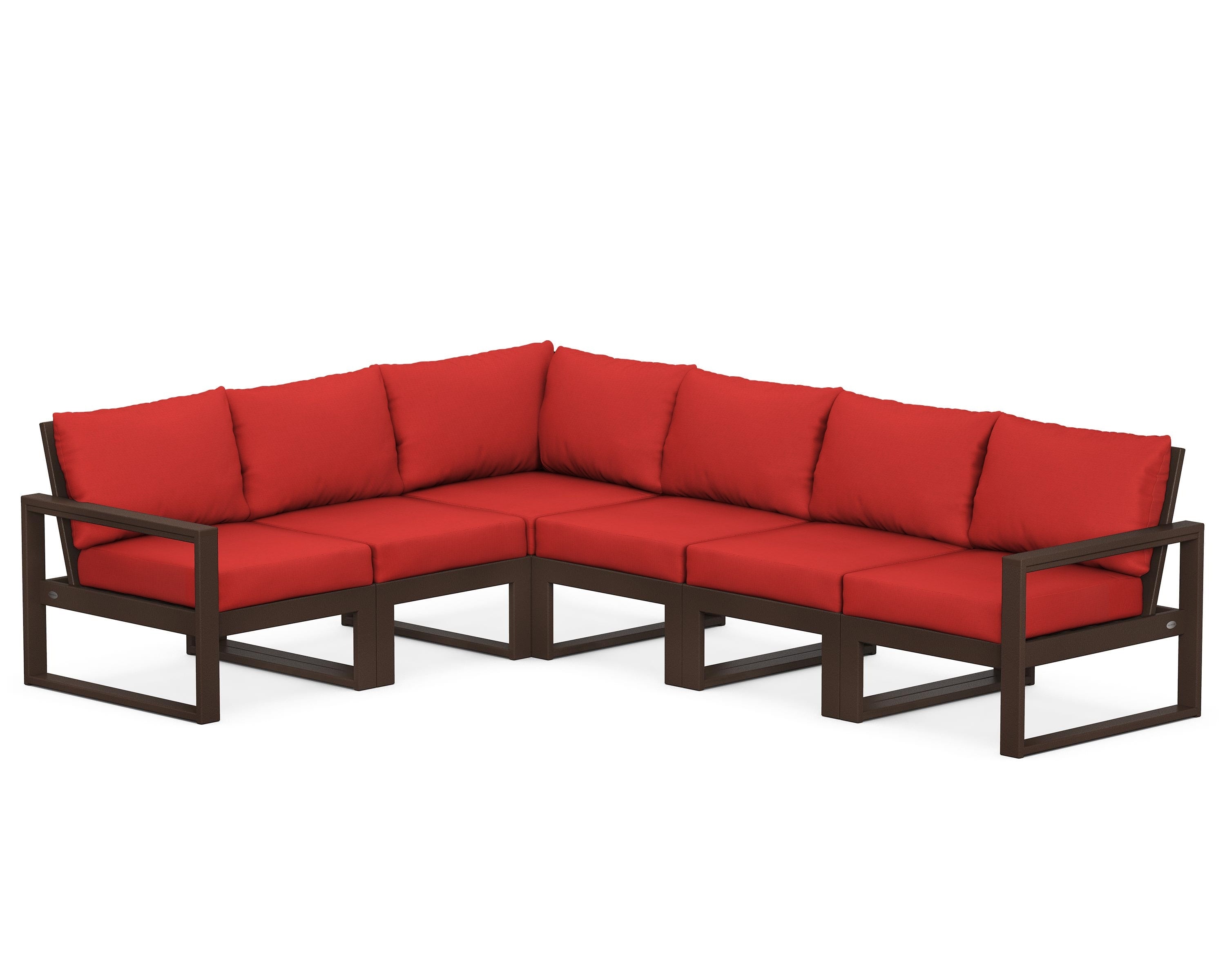 POLYWOOD® EDGE 6-Piece Modular Deep Seating Set in Mahogany / Crimson Linen