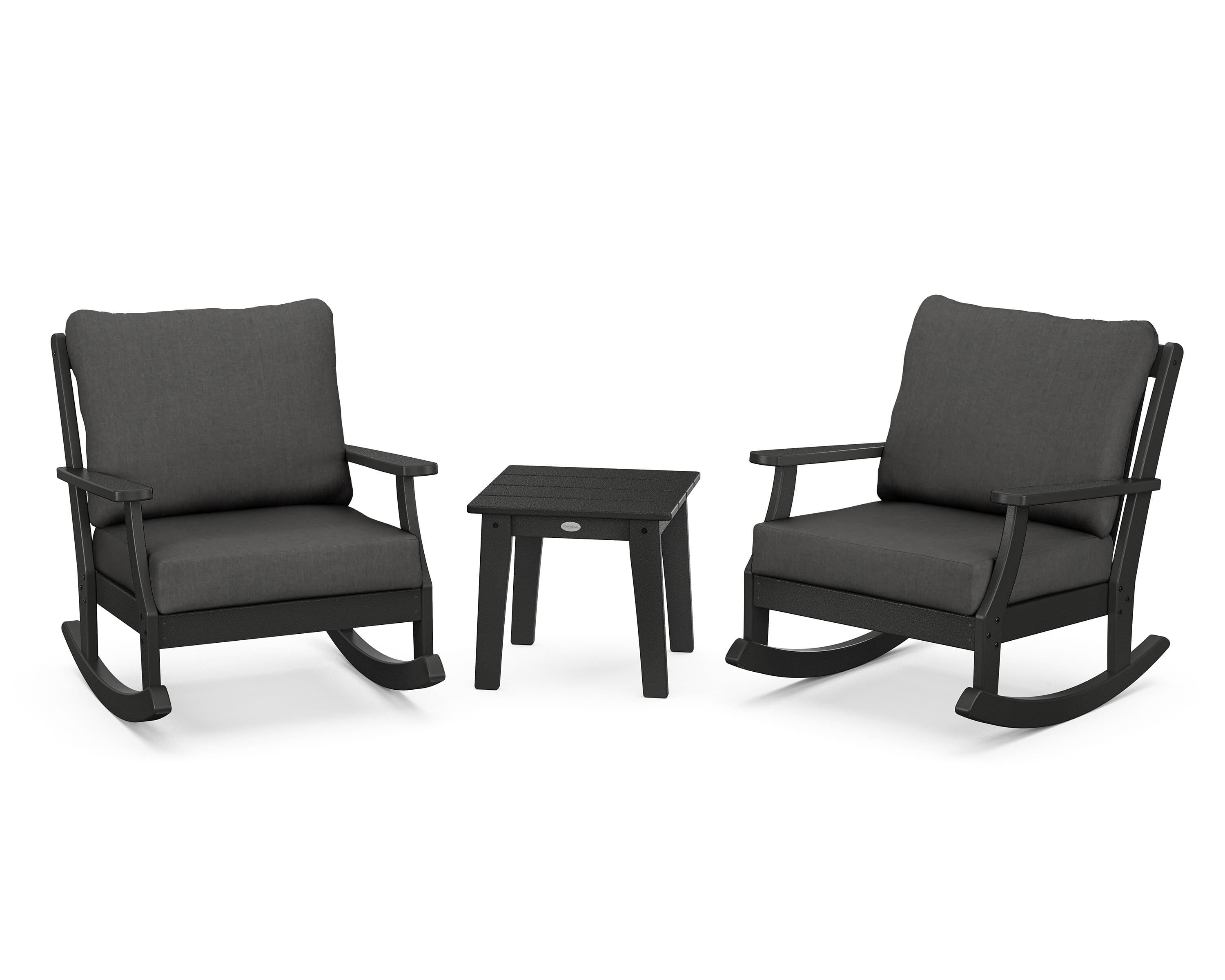POLYWOOD® Braxton 3-Piece Deep Seating Rocker Set in Black / Spectrum Carbon