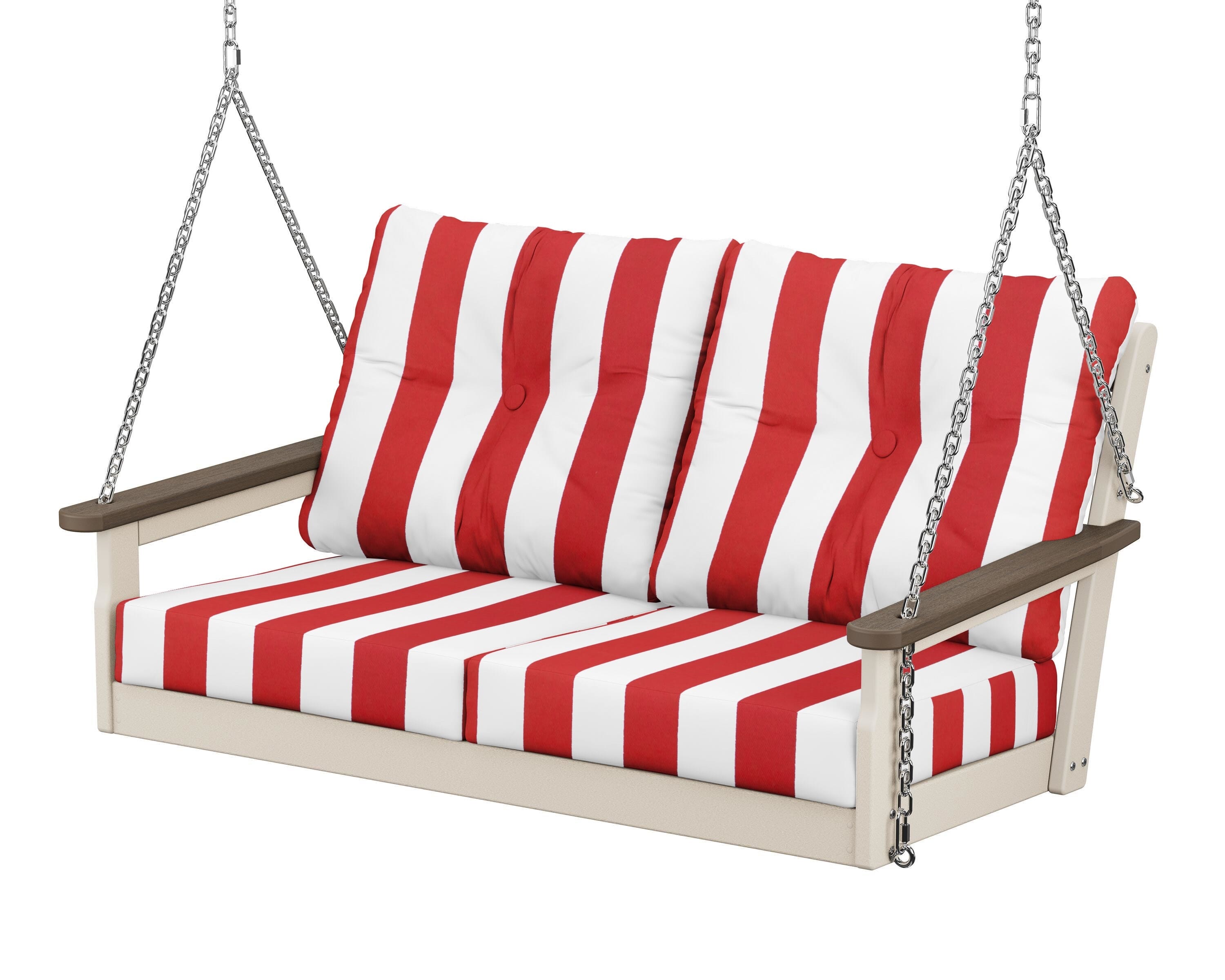 POLYWOOD® Vineyard Deep Seating Swing in Sand / Kona / Cabana Stripe Crimson