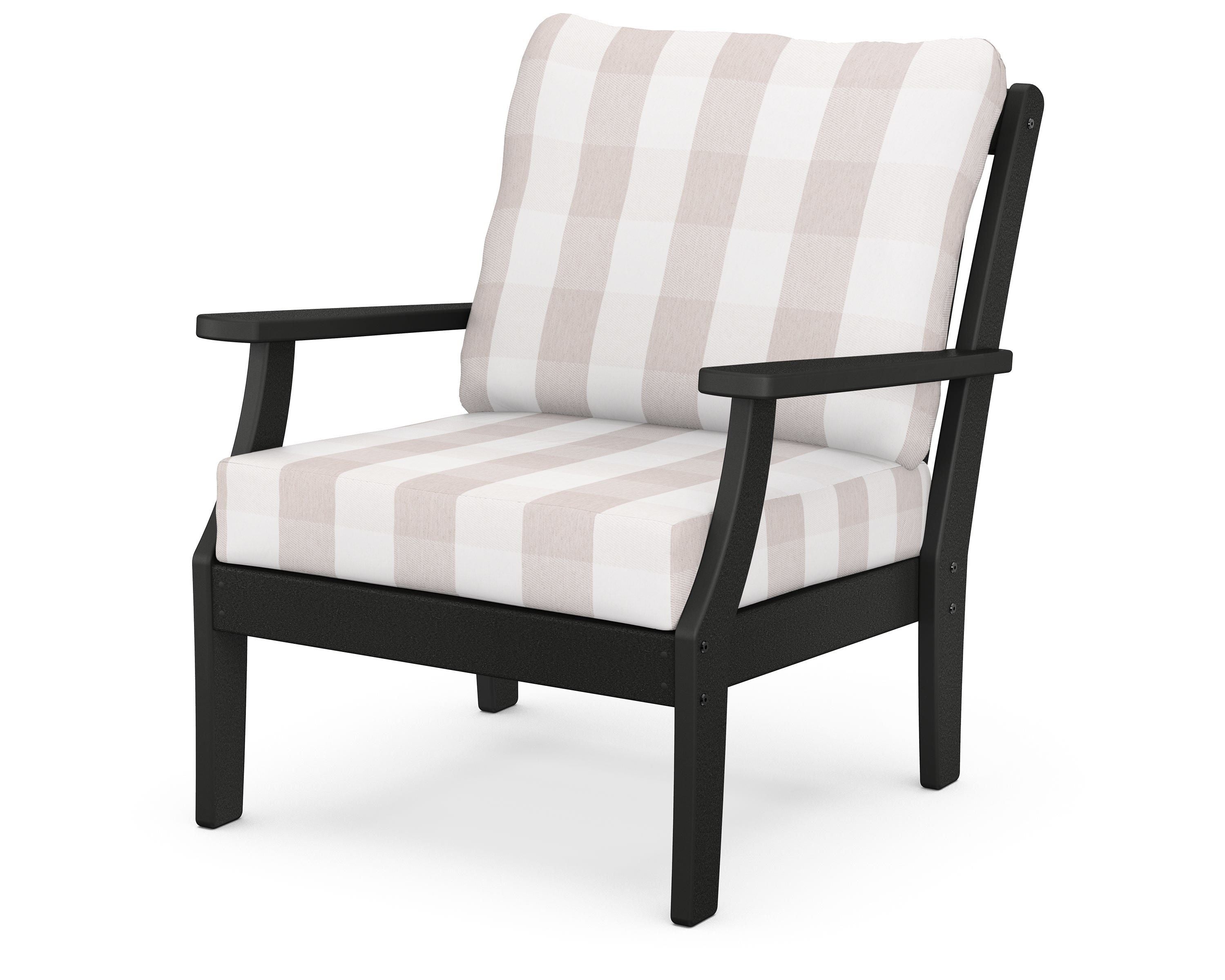 POLYWOOD® Braxton Deep Seating Chair in Black / Buffalo Plaid Dune Burlap