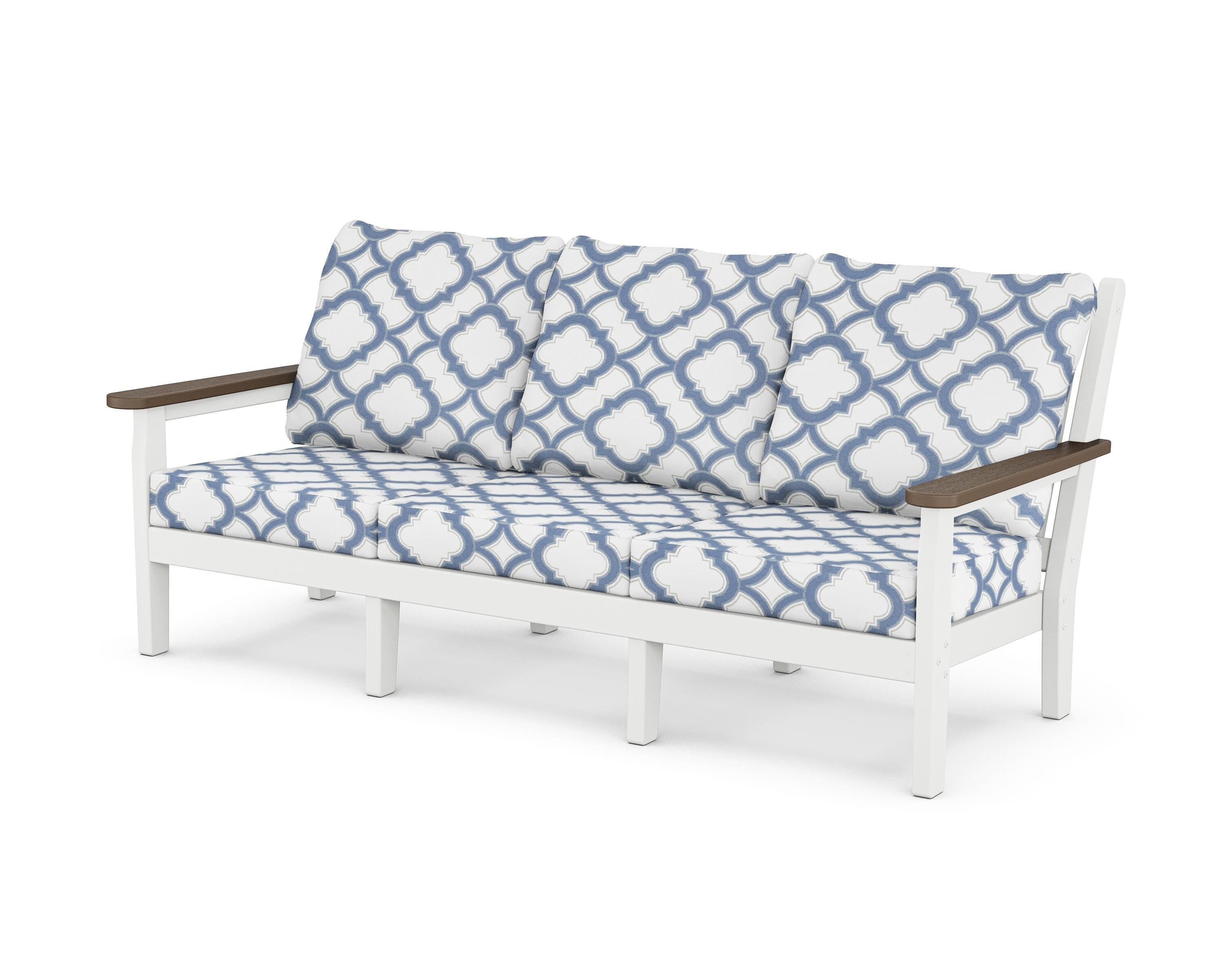 POLYWOOD® Chippendale Deep Seating Sofa in White / Kona / Trellis Sky Blue
