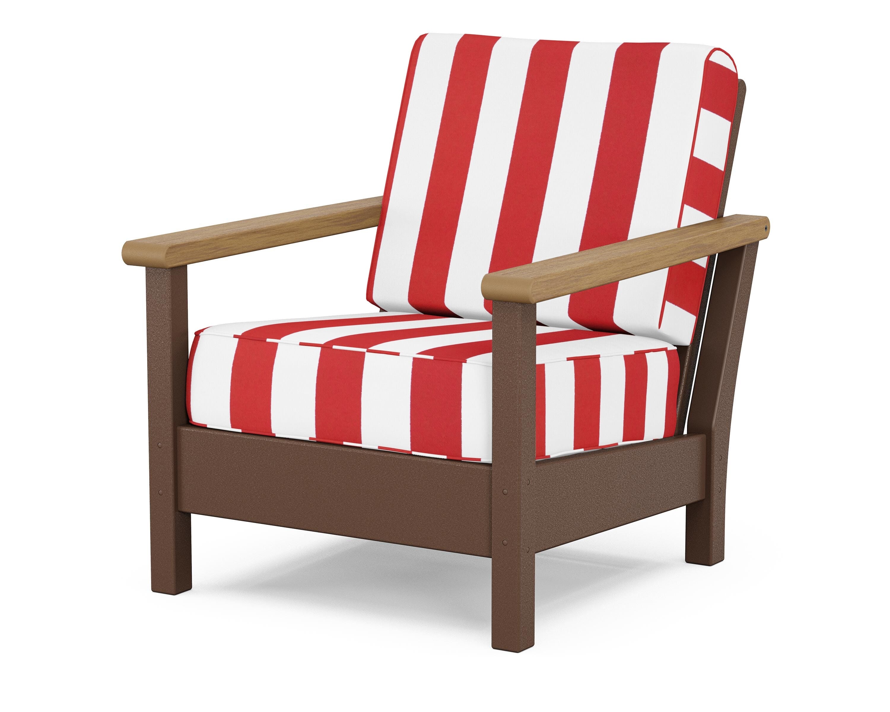 POLYWOOD® Harbour Deep Seating Chair in Mahogany / Natural / Cabana Stripe Crimson
