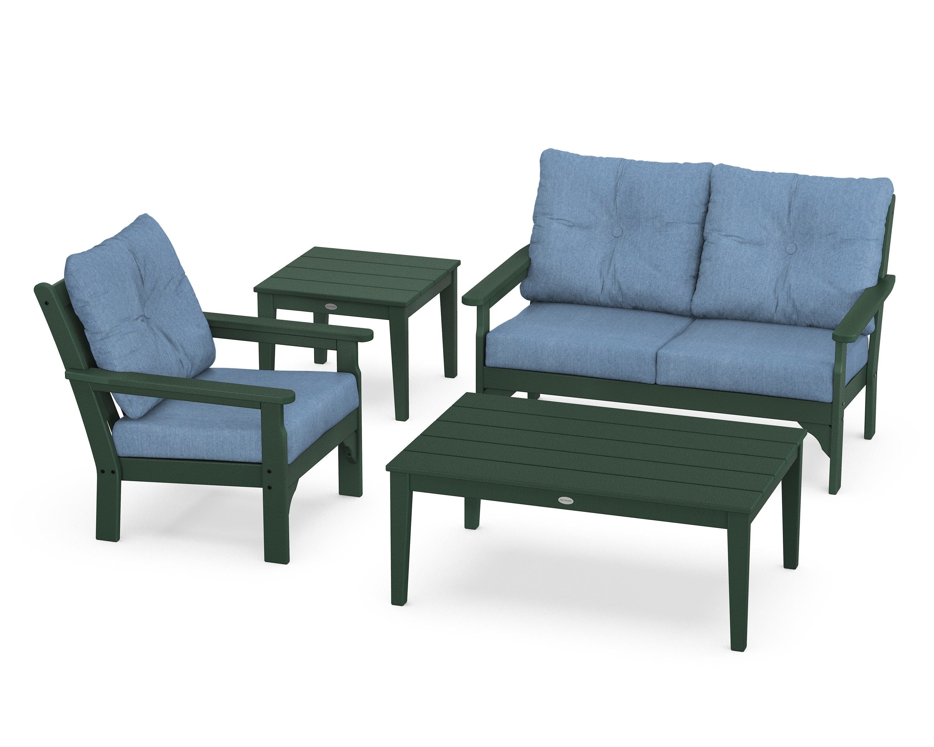 POLYWOOD® Vineyard 4-Piece Deep Seating Set in Green / Sky Blue