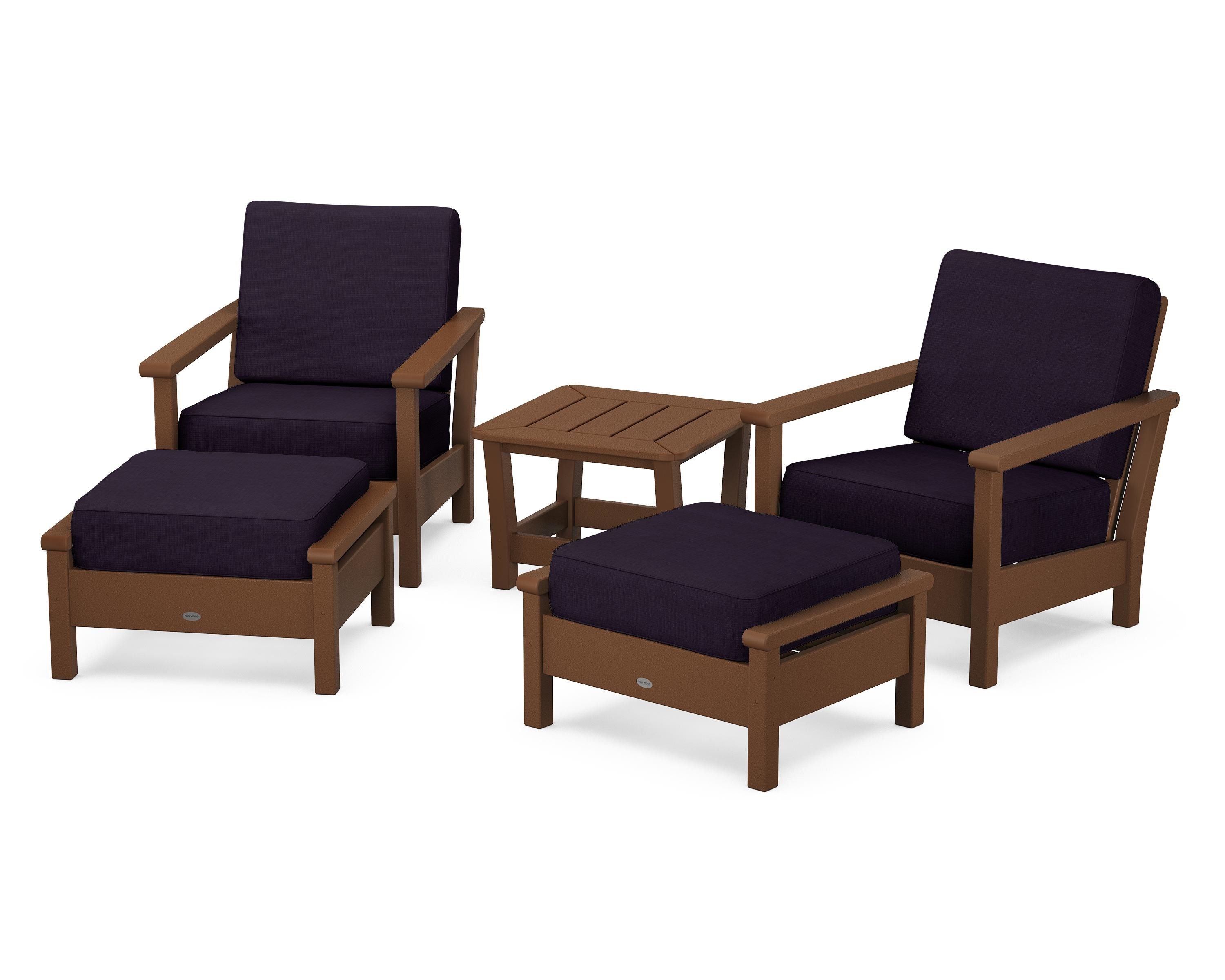 POLYWOOD® Harbour 5-Piece Deep Seating Chair Set in Teak / Navy Linen