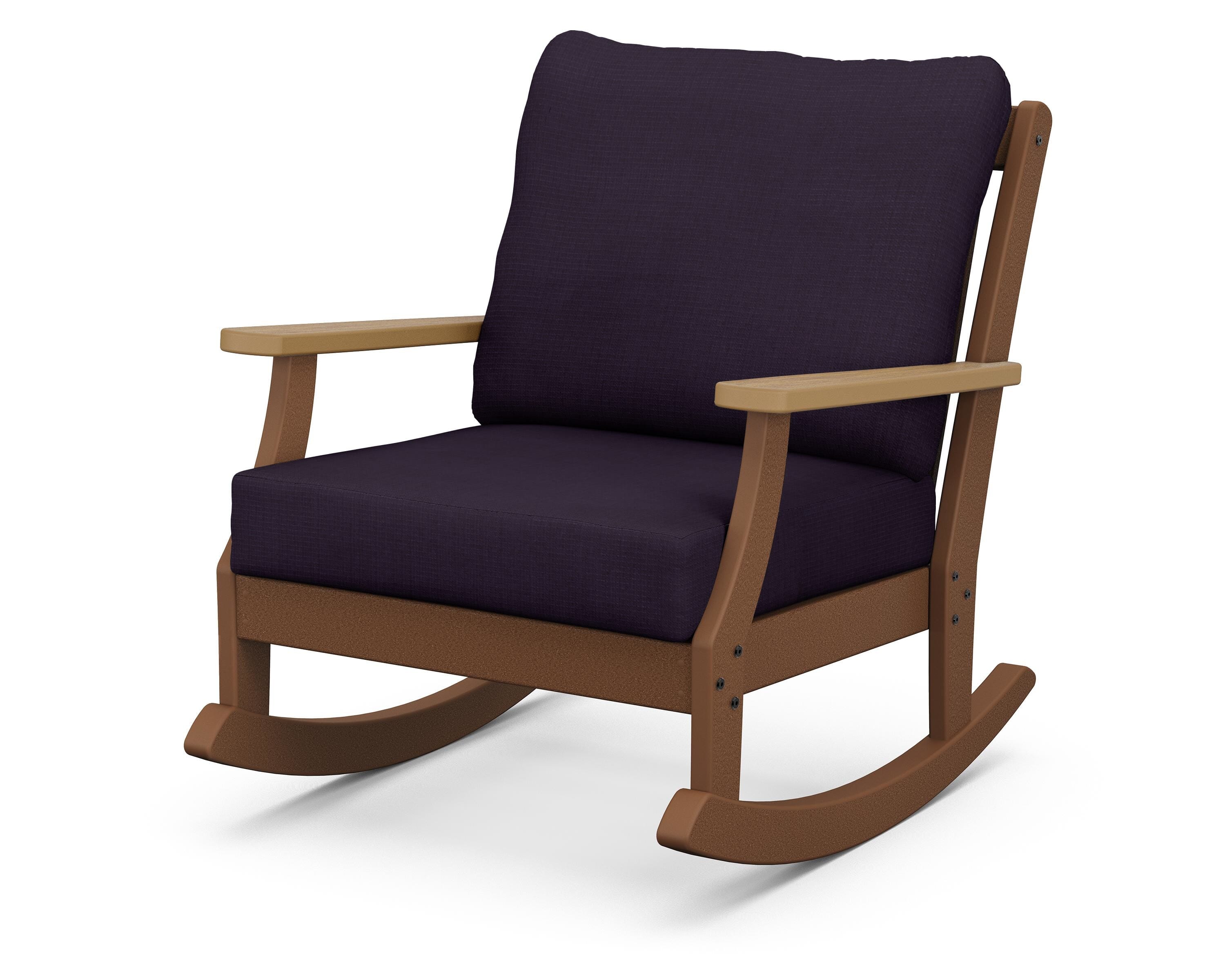 POLYWOOD® Braxton Deep Seating Rocking Chair in Teak / Natural / Navy Linen